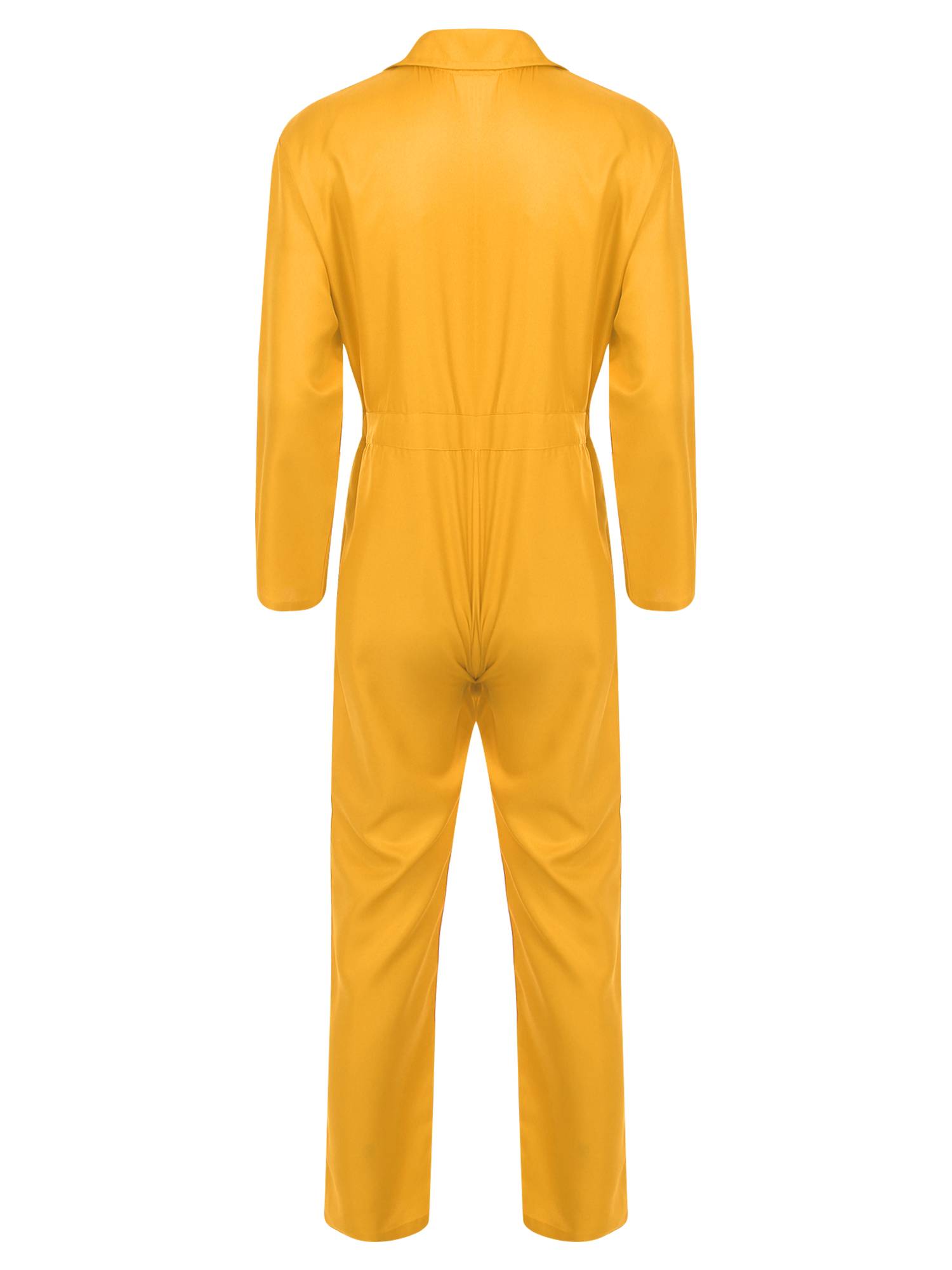 Men Turn-down Collar Long Sleeve Button-up Worker Coveralls Jumpsuit