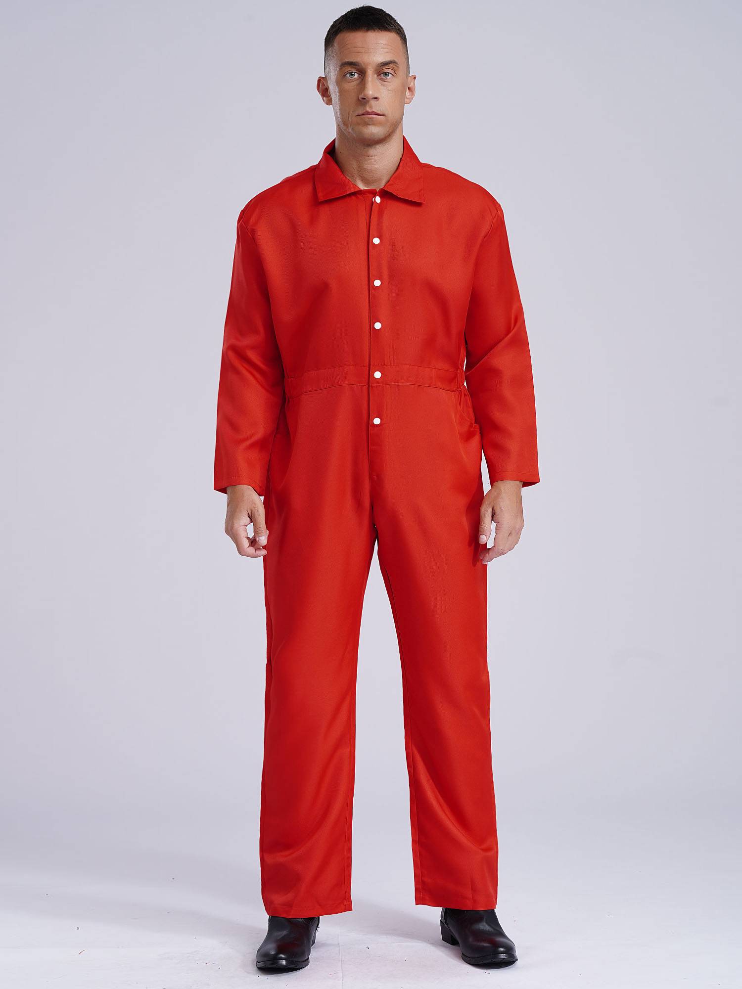 Men Turn-down Collar Long Sleeve Button-up Worker Coveralls Jumpsuit