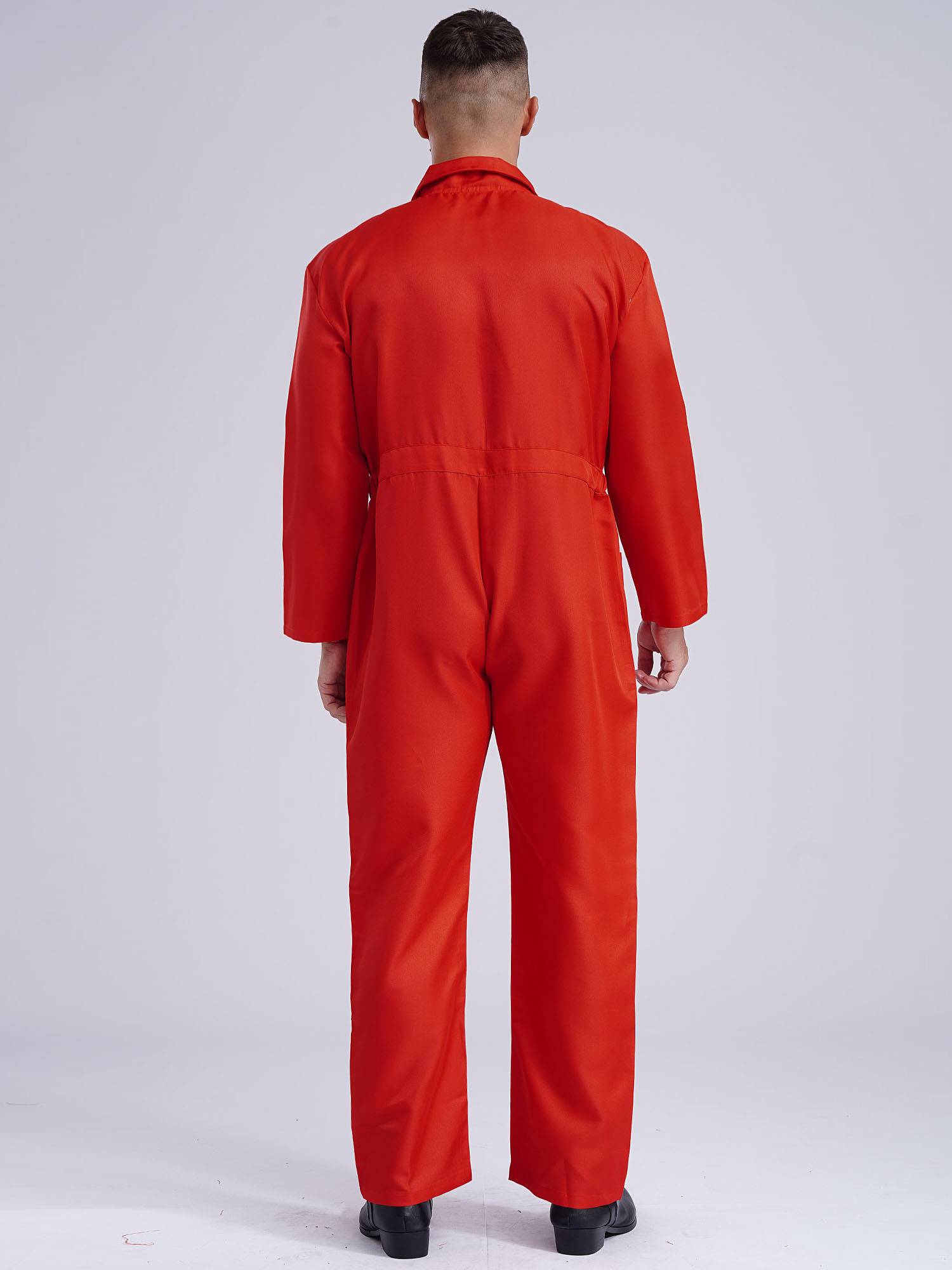 Men Turn-down Collar Long Sleeve Button-up Worker Coveralls Jumpsuit