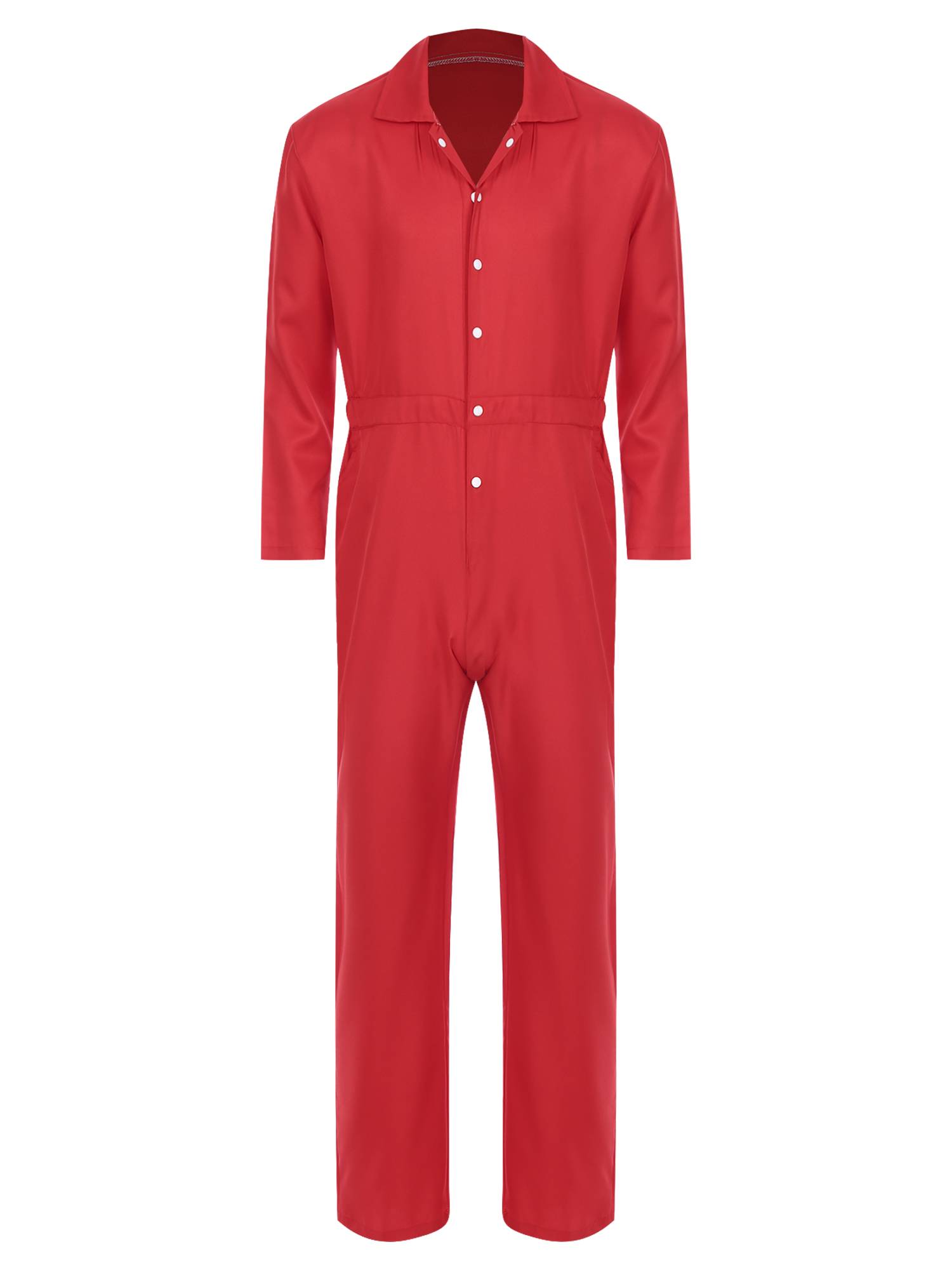 Men Turn-down Collar Long Sleeve Button-up Worker Coveralls Jumpsuit