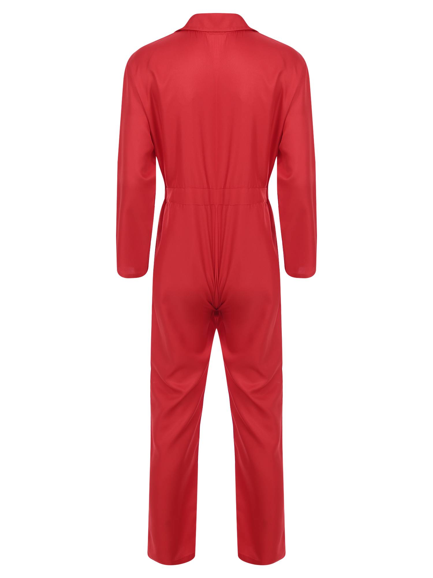 Men Turn-down Collar Long Sleeve Button-up Worker Coveralls Jumpsuit