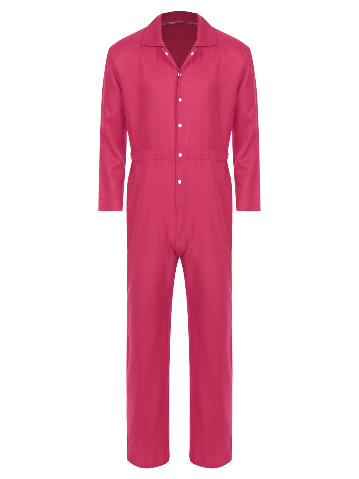 Men Turn-down Collar Long Sleeve Button-up Worker Coveralls Jumpsuit