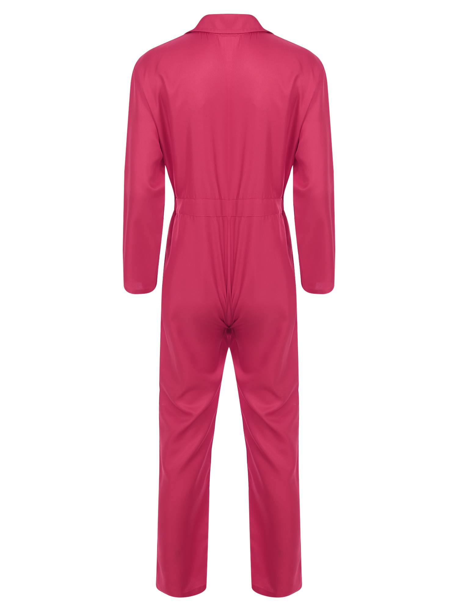 Men Turn-down Collar Long Sleeve Button-up Worker Coveralls Jumpsuit