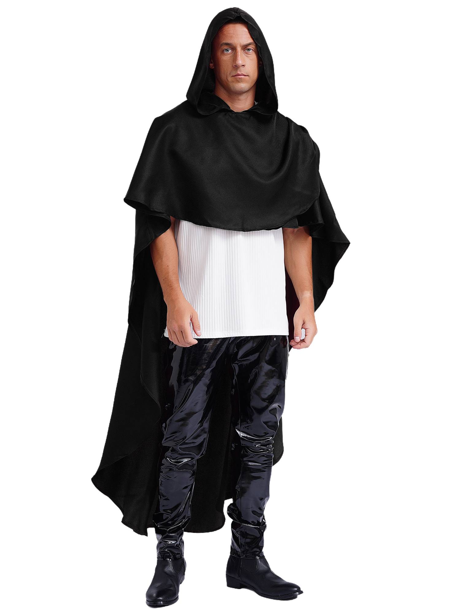 Men Halloween High-low Hem Hooded Cloak Vampire Wizard Gothic Costume