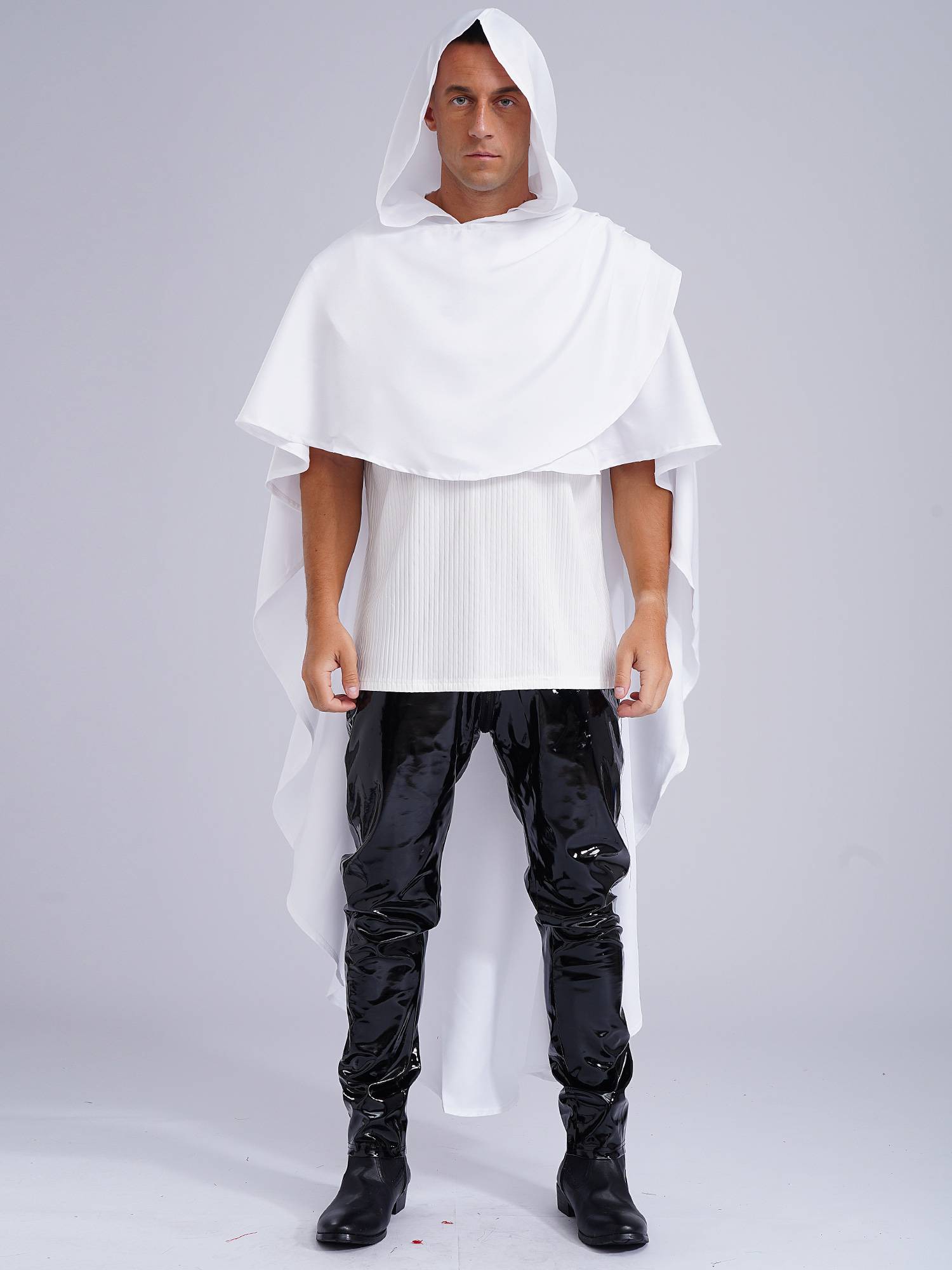 Men Halloween High-low Hem Hooded Cloak Vampire Wizard Gothic Costume