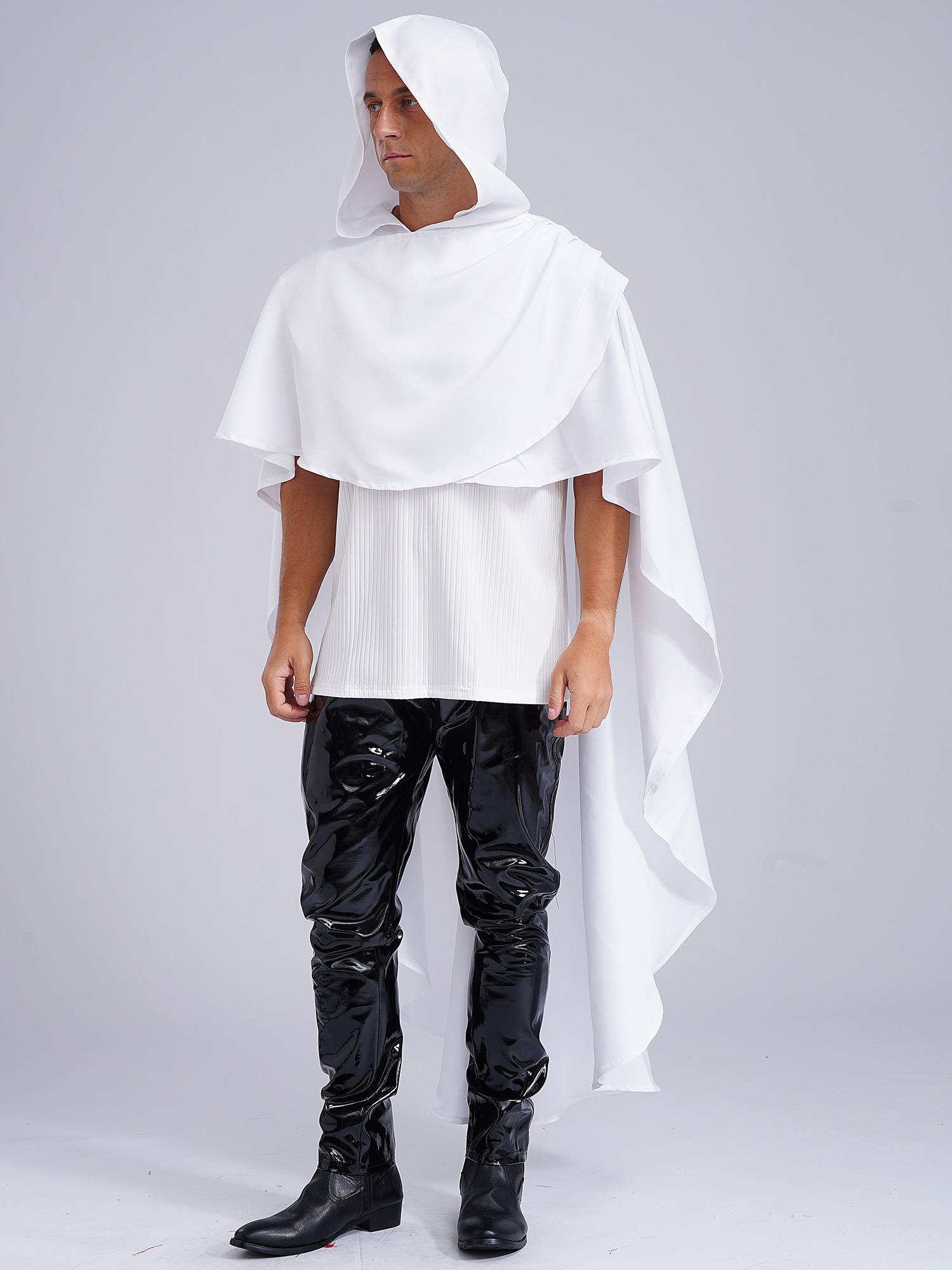 Men Halloween High-low Hem Hooded Cloak Vampire Wizard Gothic Costume