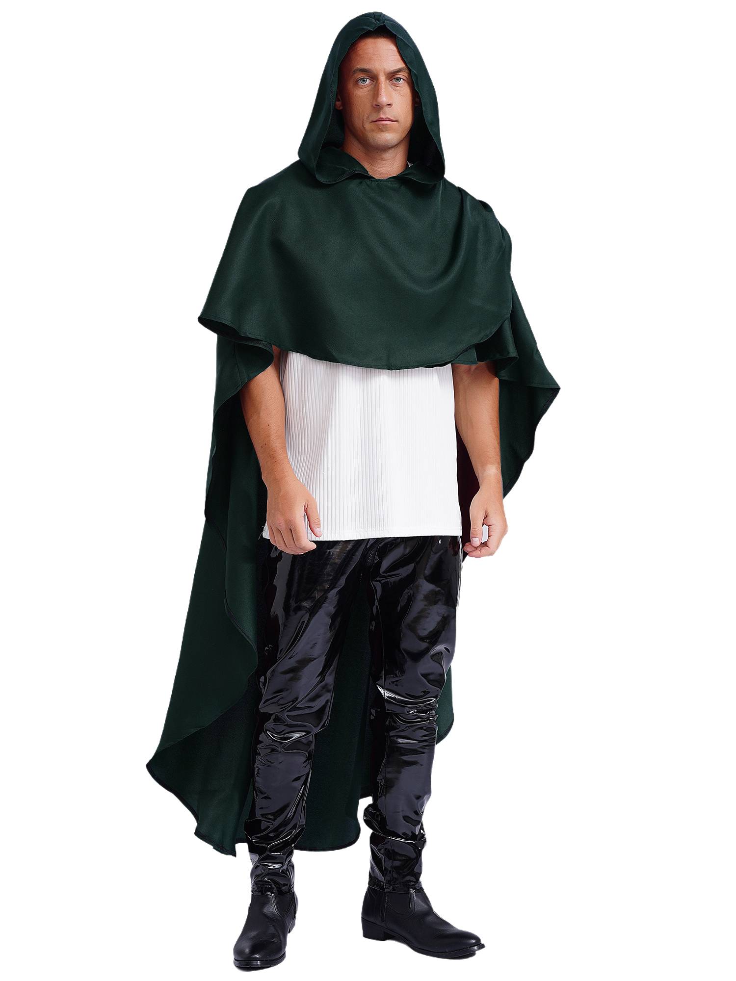 Men Halloween High-low Hem Hooded Cloak Vampire Wizard Gothic Costume