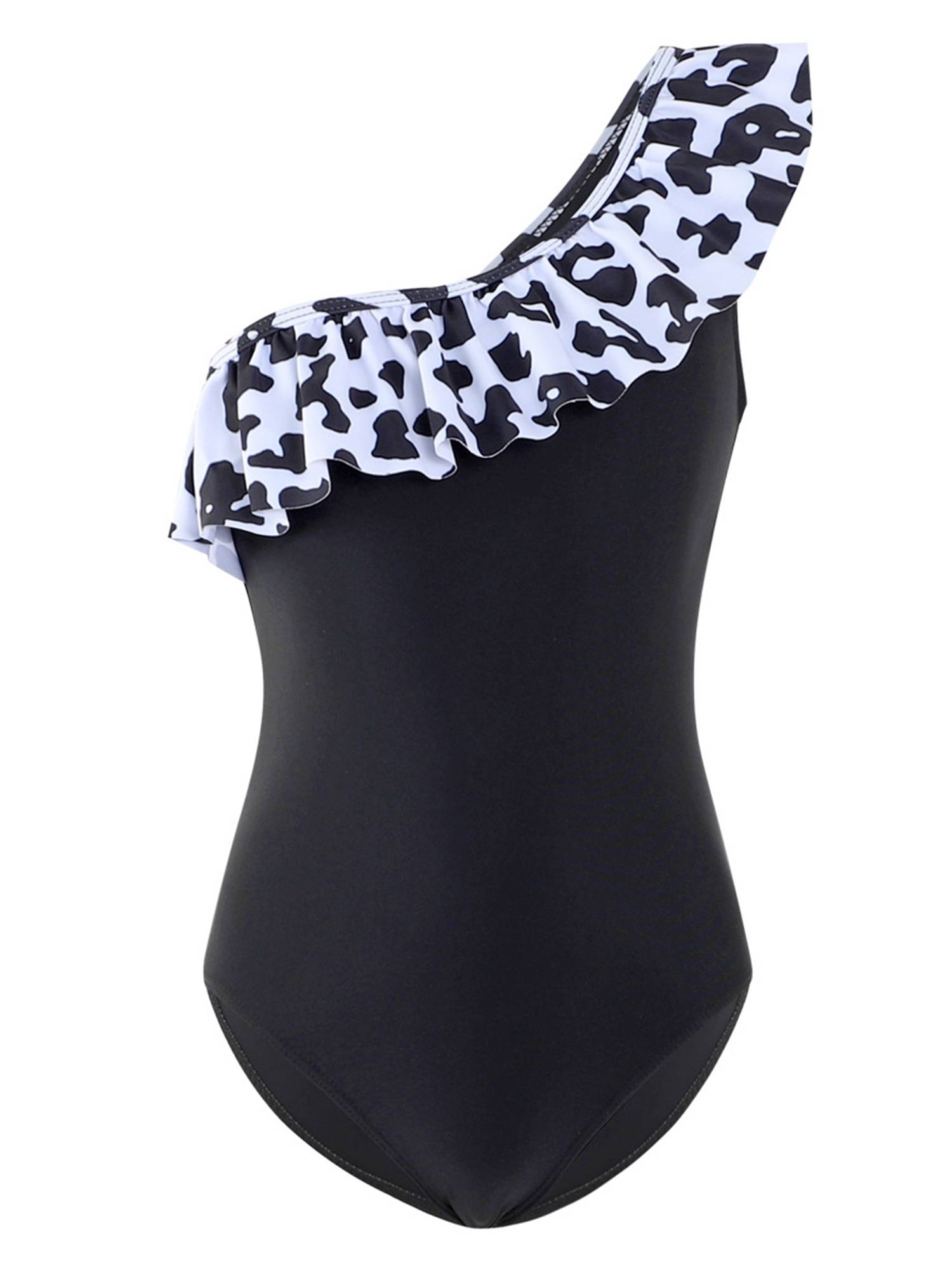 Girl One Shoulder Sleeveless Ruffle Hawaiian One Piece Swimsuit