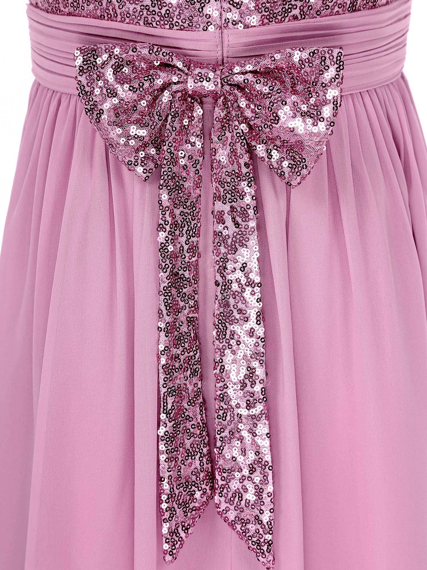 Girls Sleeveless Sequins Butterfly Bowknot A Line Junior Bridesmaid Dress