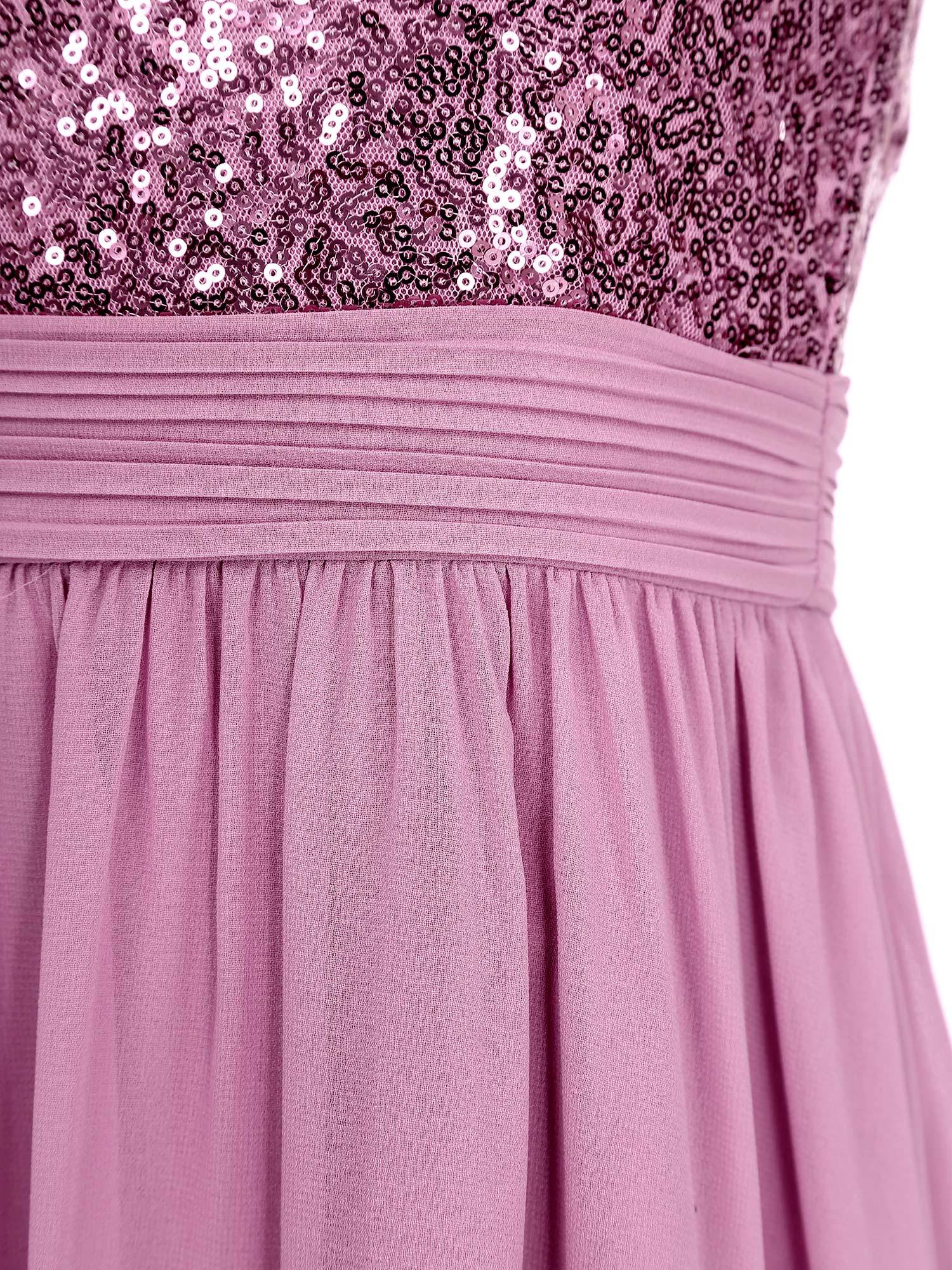 Girls Sleeveless Sequins Butterfly Bowknot A Line Junior Bridesmaid Dress