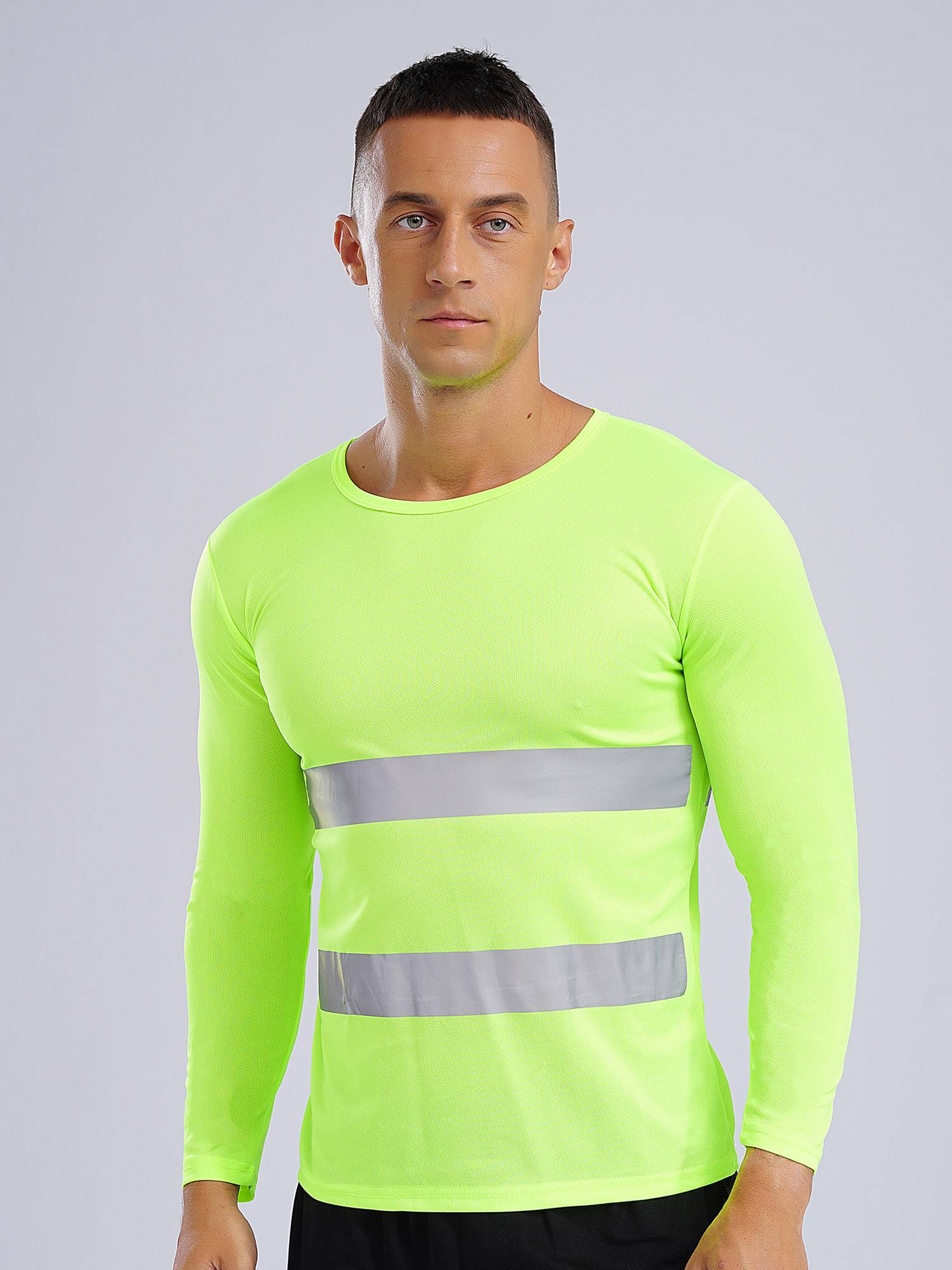 Men Moisture-Wicking Long Sleeves Reflective Stripe Sports T-shirt