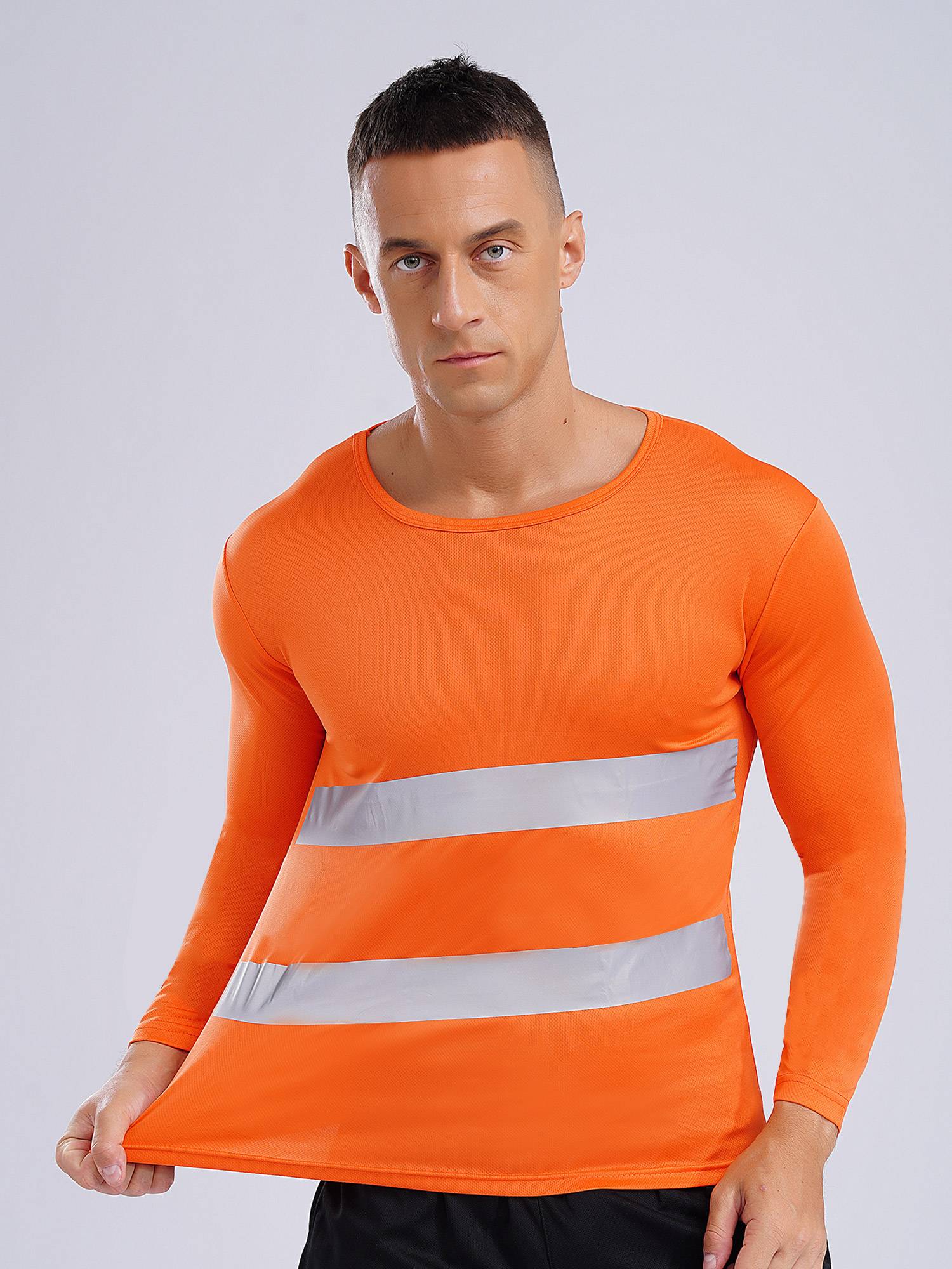 Men Moisture-Wicking Long Sleeves Reflective Stripe Sports T-shirt
