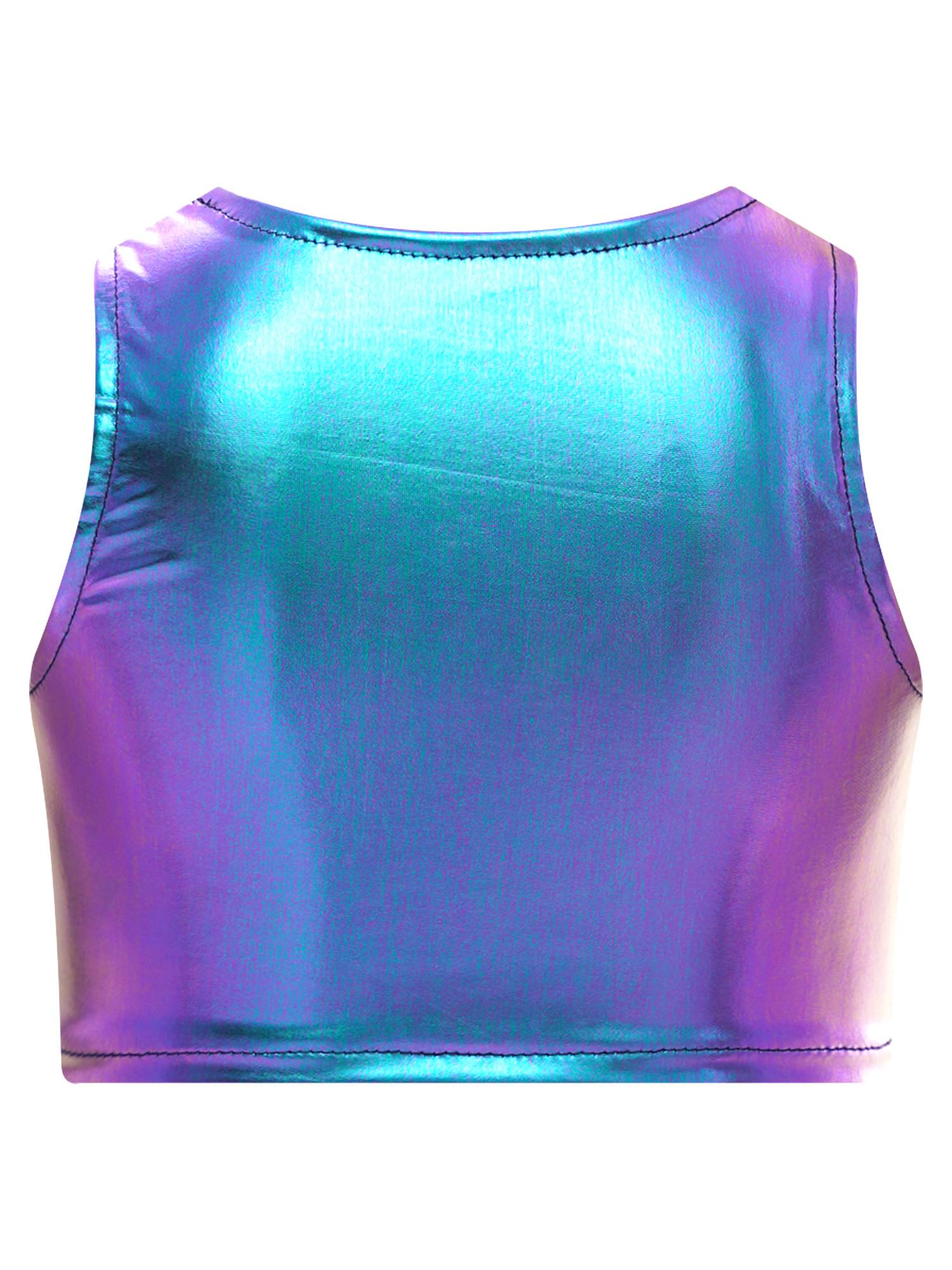 Kids Girls Metallic Sleeveless Jazz Dance Crop Top