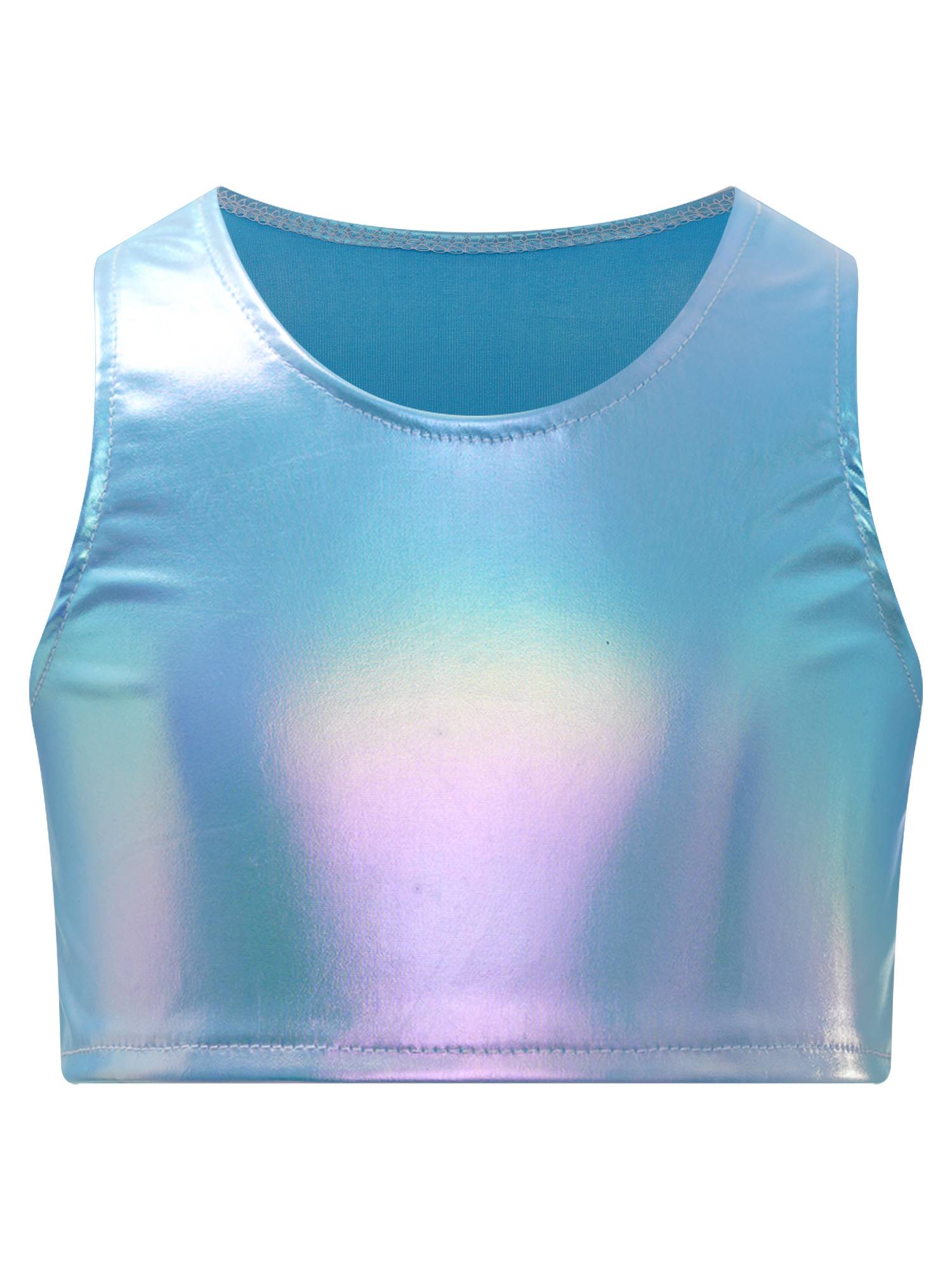 Kids Girls Metallic Sleeveless Jazz Dance Crop Top