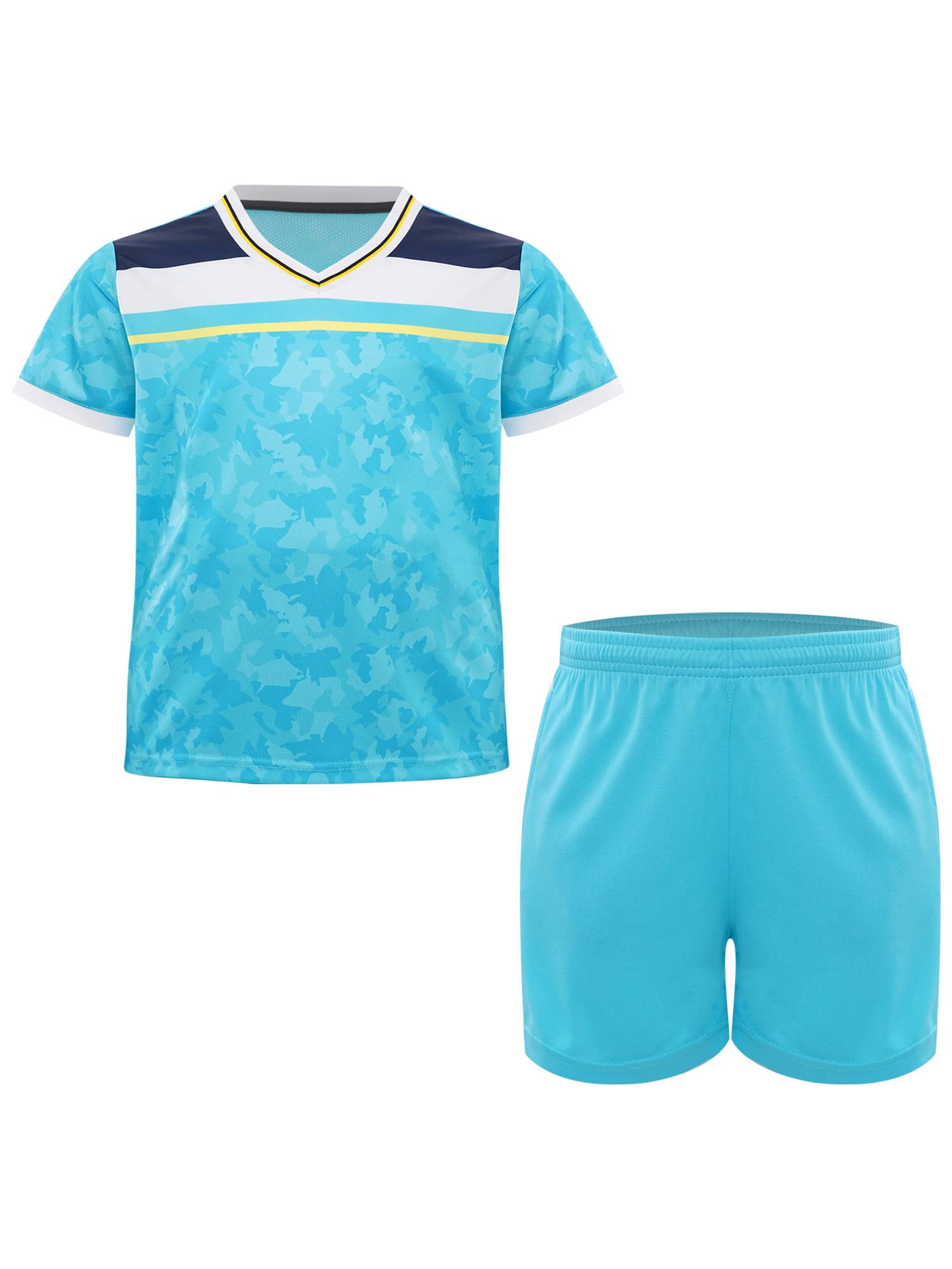 Kids Boys V-neck Short Sleeve Jersey T-shirt and Shorts Football Sports Set