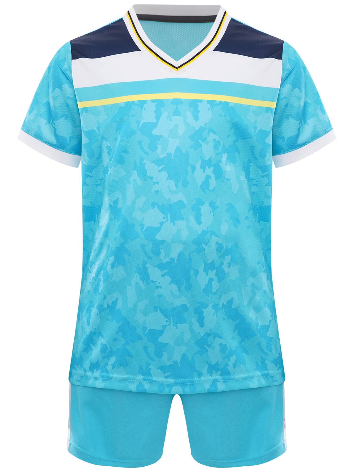 Kids Boys V-neck Short Sleeve Jersey T-shirt and Shorts Football Sports Set