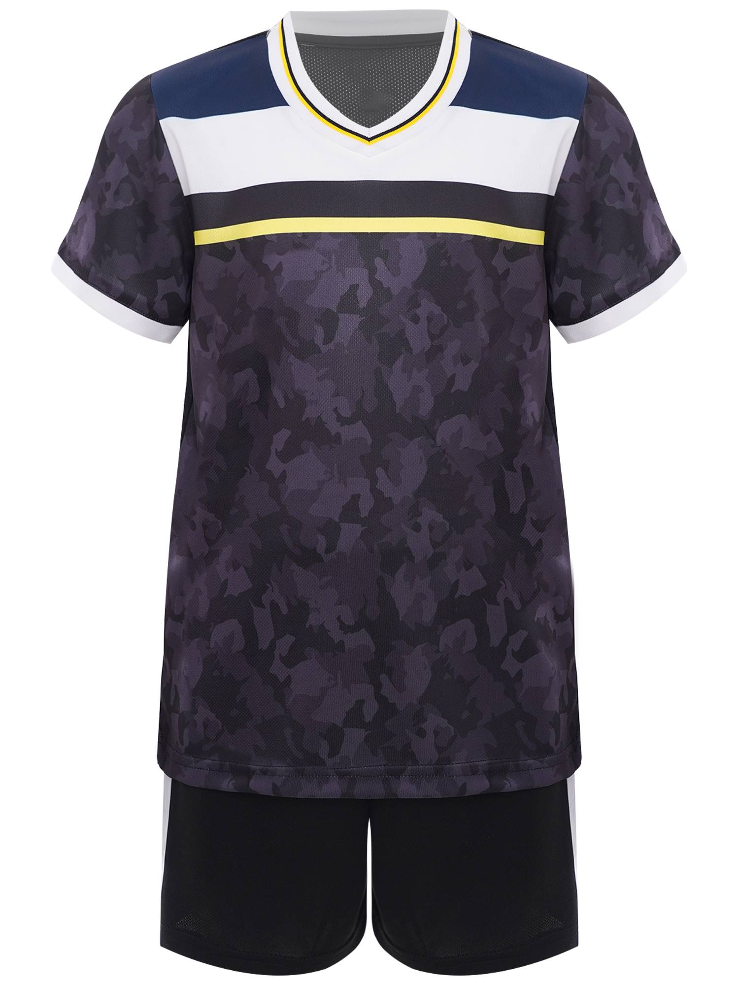 Kids Boys V-neck Short Sleeve Jersey T-shirt and Shorts Football Sports Set