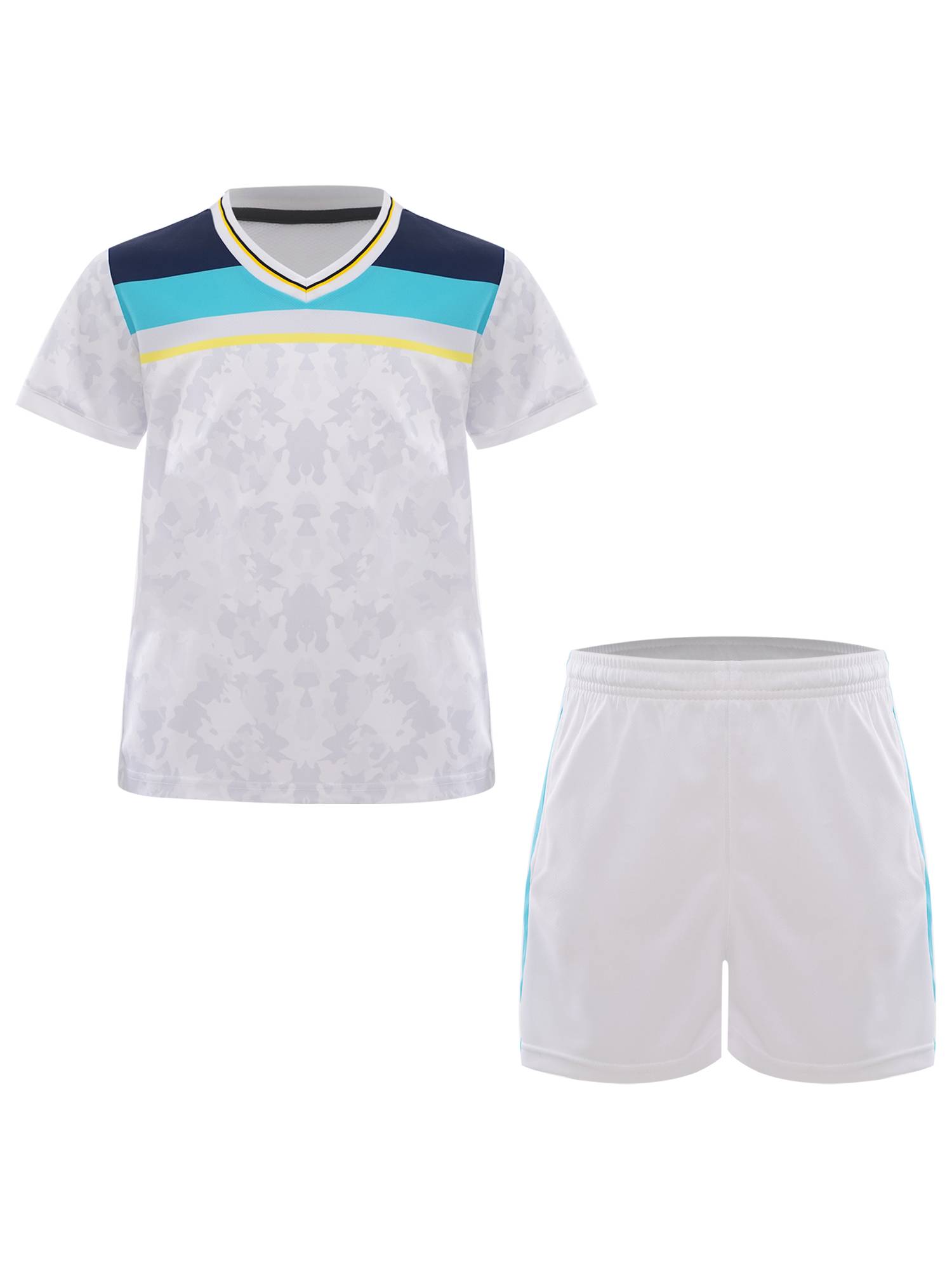 Kids Boys V-neck Short Sleeve Jersey T-shirt and Shorts Football Sports Set