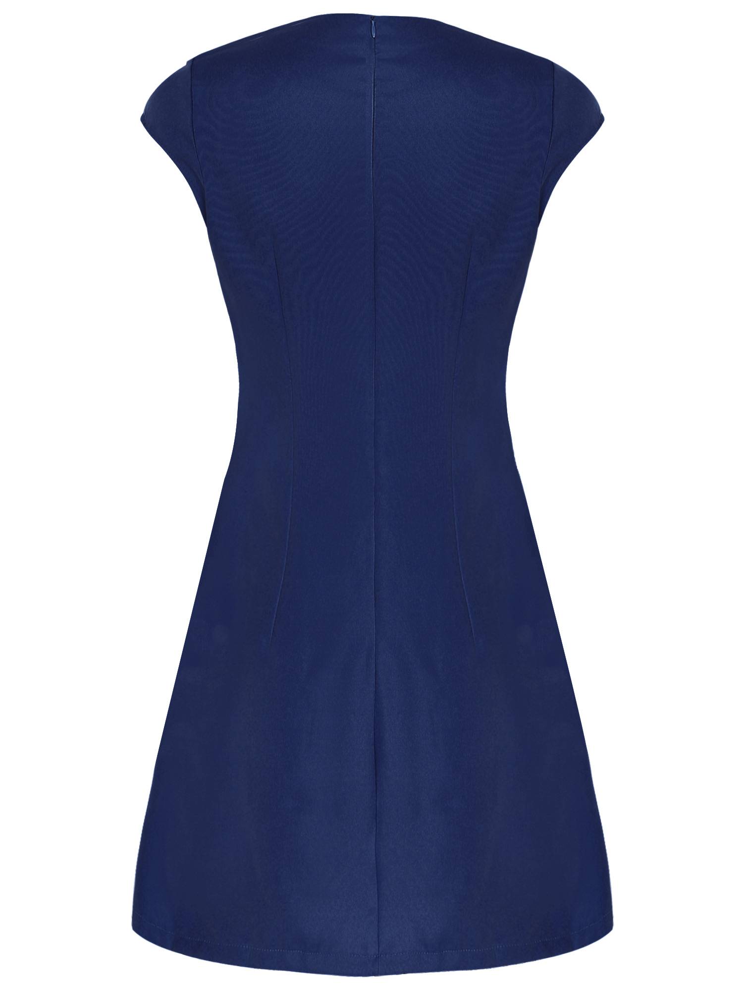 Women Round Neck Cap Sleeve Solid Color A-Line Party Dress