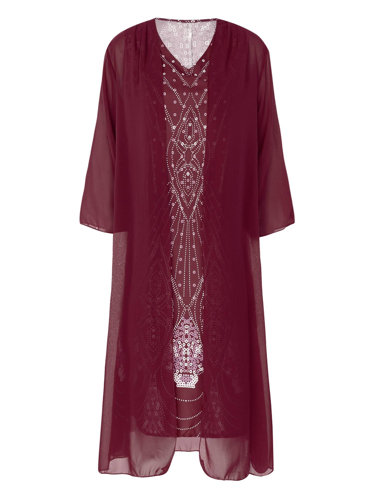 Women 2pcs V Neck Tank Dress with Long Sleeve Tulle Cover Up Set