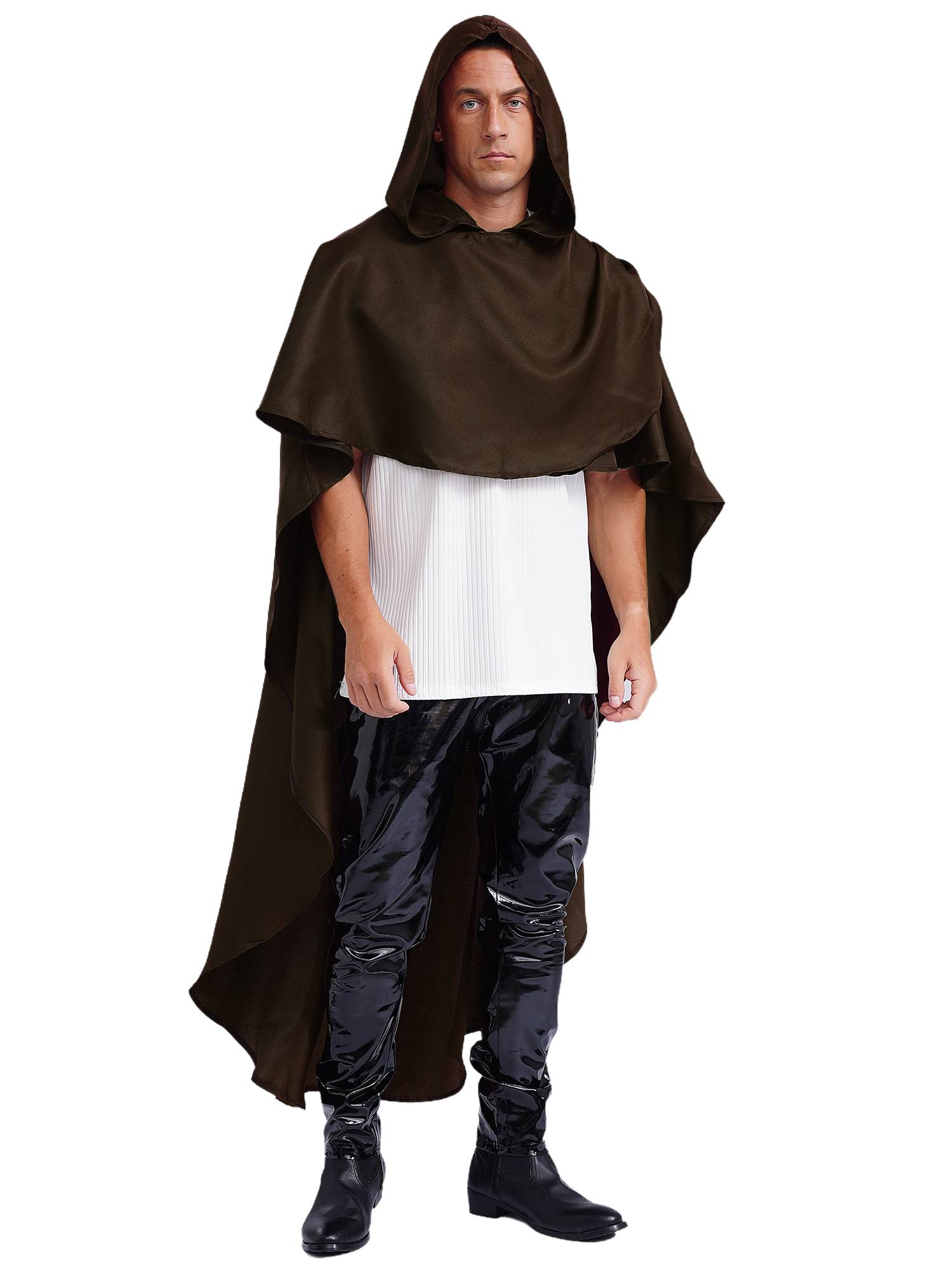Men Halloween High-low Hem Hooded Cloak Vampire Wizard Gothic Costume