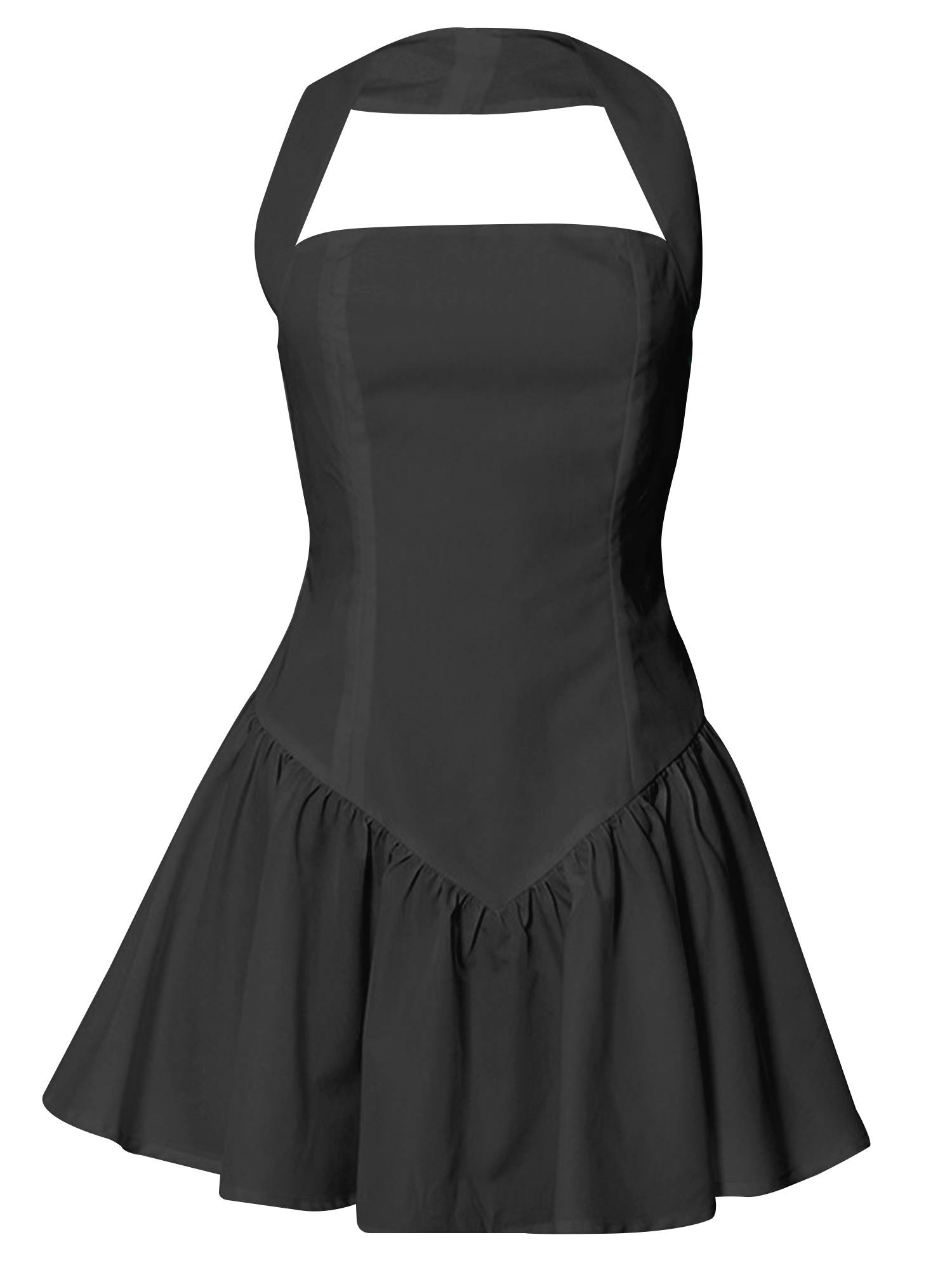 Womens Solid Color Halter Sleeveless Backless V-shaped Waist Party Dress