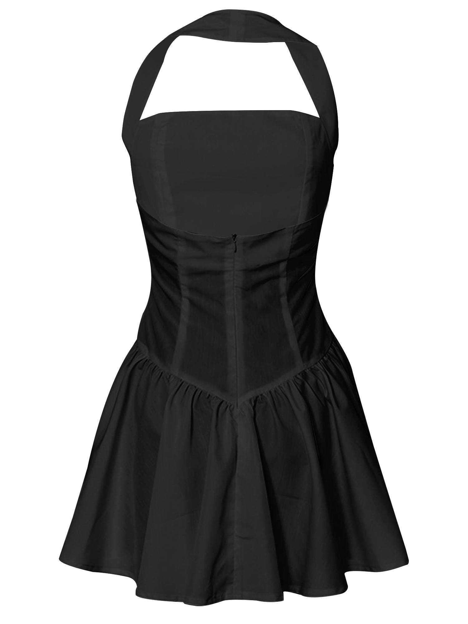 Womens Solid Color Halter Sleeveless Backless V-shaped Waist Party Dress