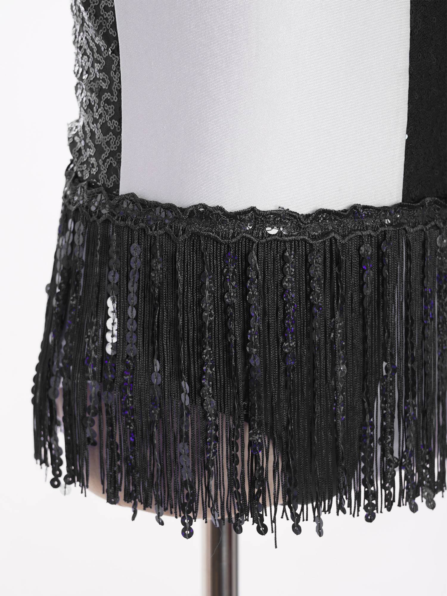 Girls Sequin Tassel Latin Dance Dress Sleeveless Color Block Jazz Costume