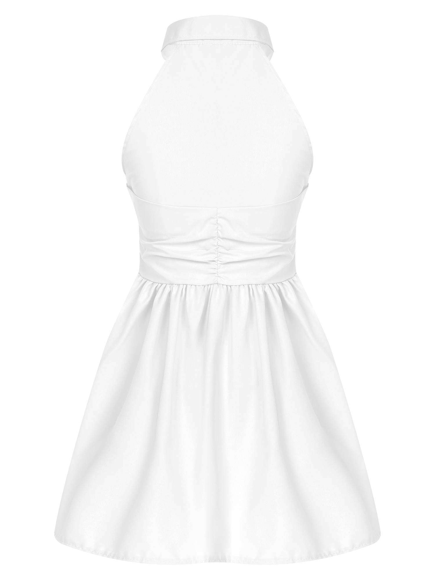 Women Turn-down Collar Halter Neck Sleeveless A-line Dress