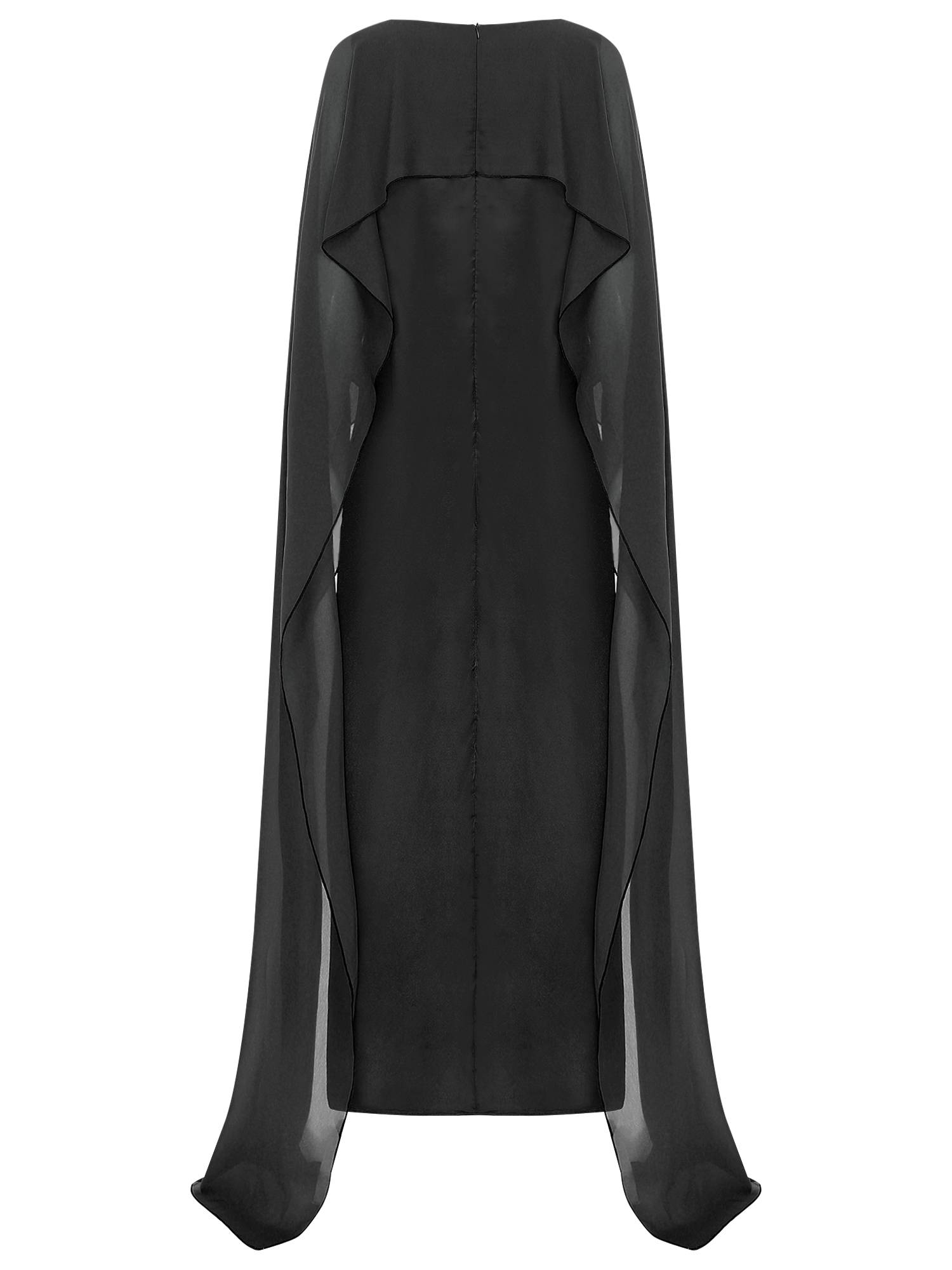 Women Long Robe Round Neck Satin Party Dress with Chiffon Cape