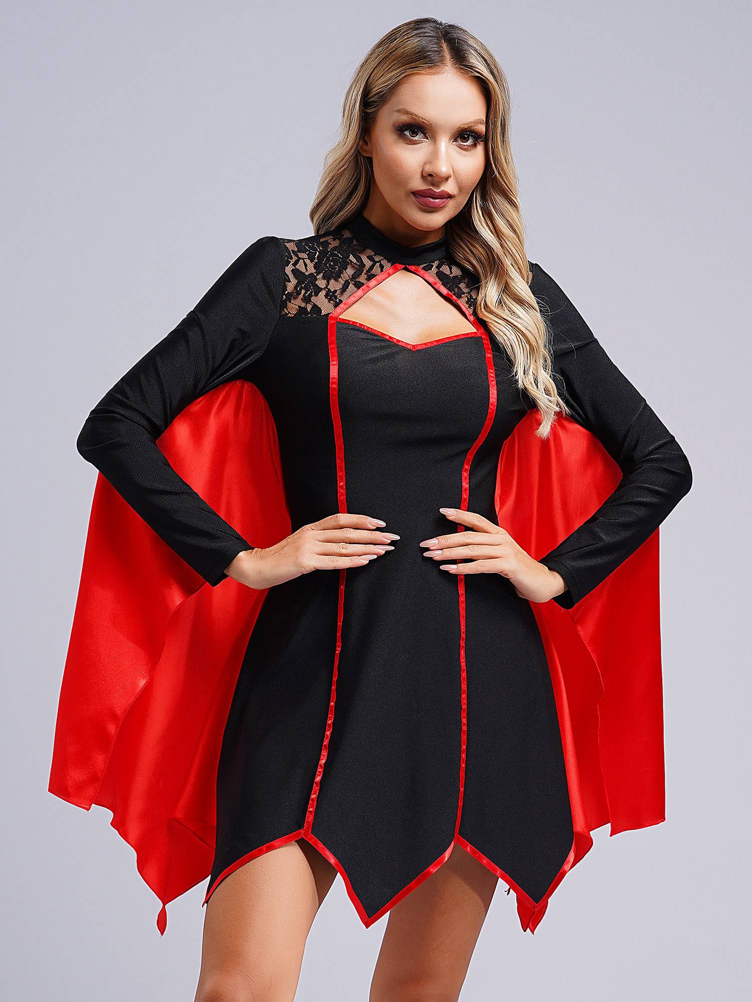 Women Halloween Batwing Sleeve Asymmetrical Mini Dress Vampire Witch Costume