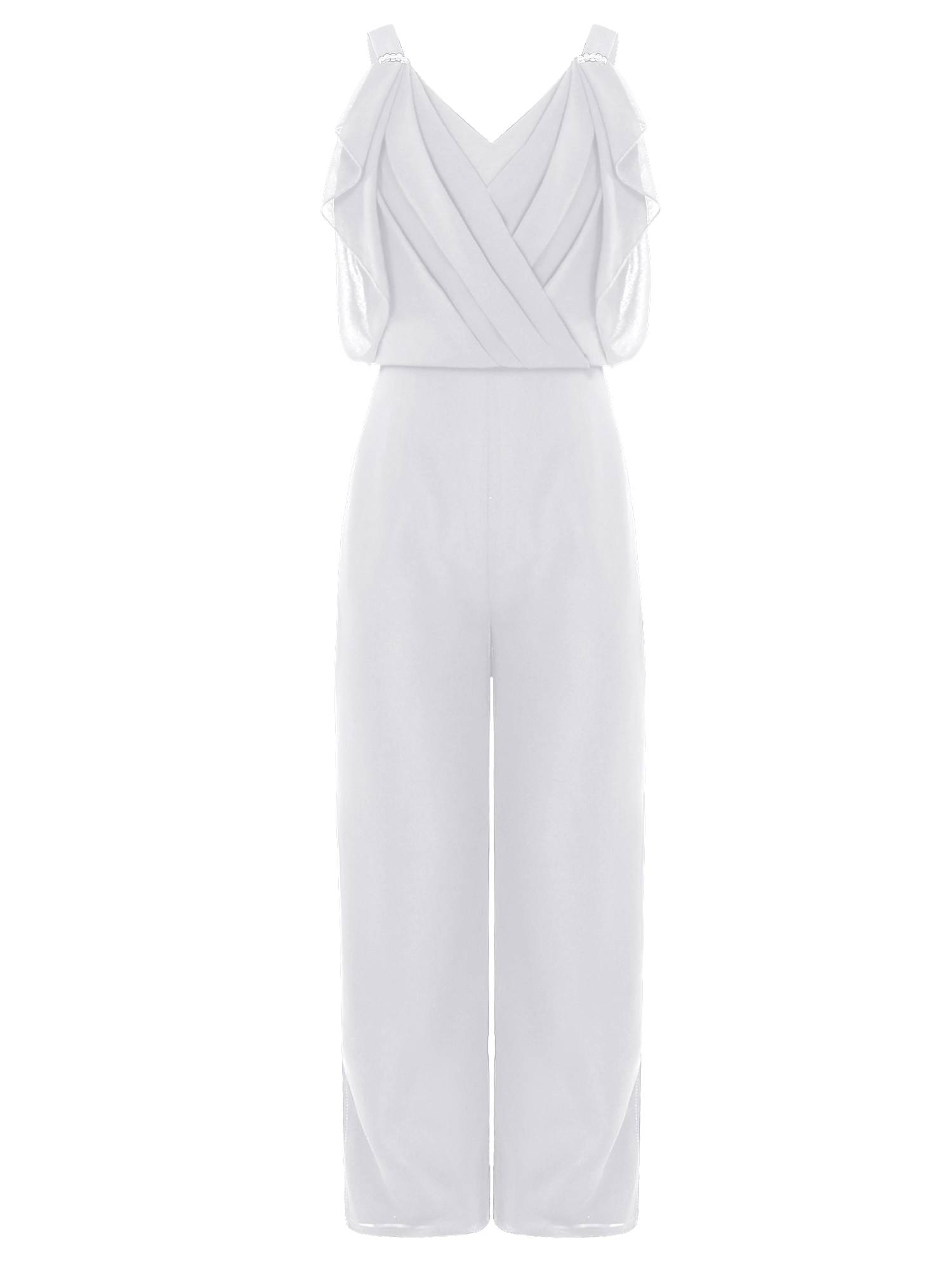 Kids Girls V Neck Pleated Overlay Tank Jumpsuit for Birthday Party