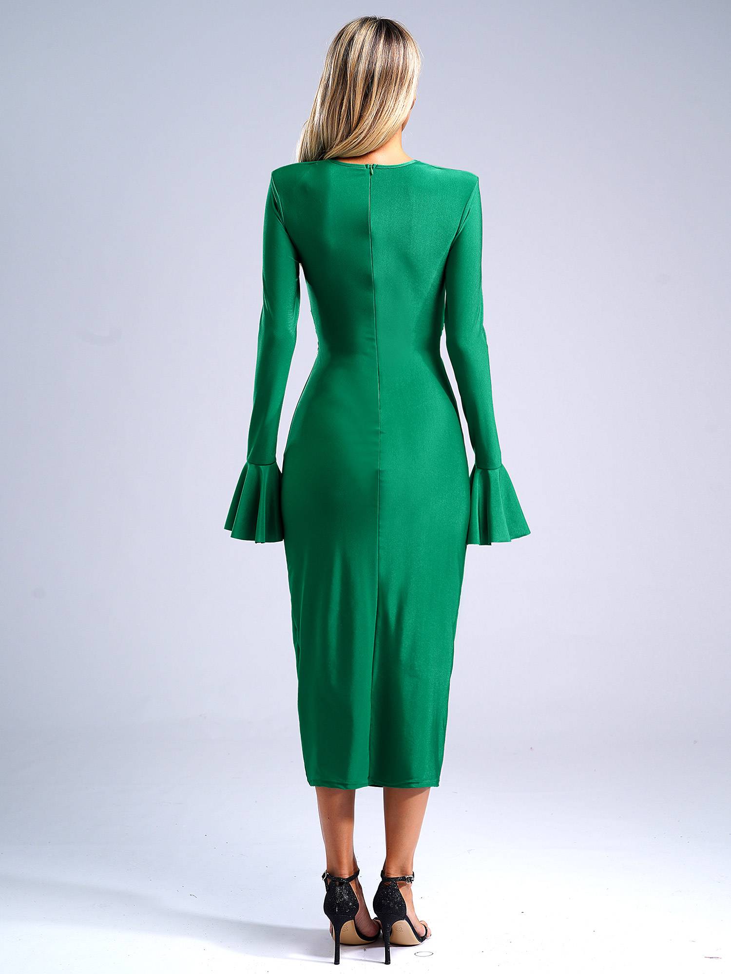 Women V Neck Long Sleeve Twisted Knot Cutout Pencil Dress for Cocktails