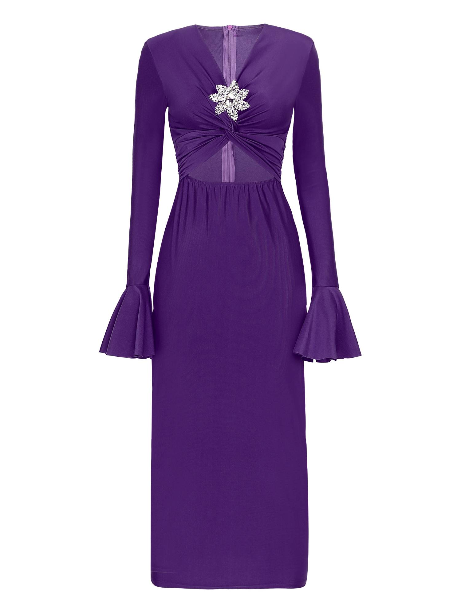 Women V Neck Long Sleeve Twisted Knot Cutout Pencil Dress for Cocktails