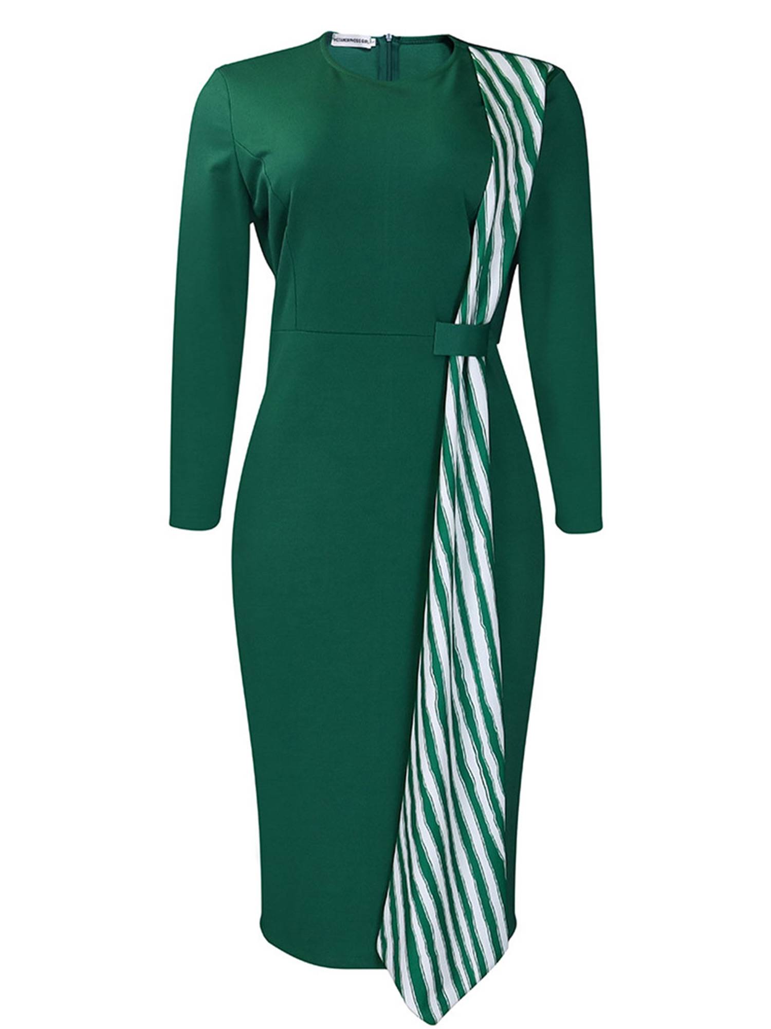 Women Long Sleeve Back Split Bodycon Pencil Dress for Office Work