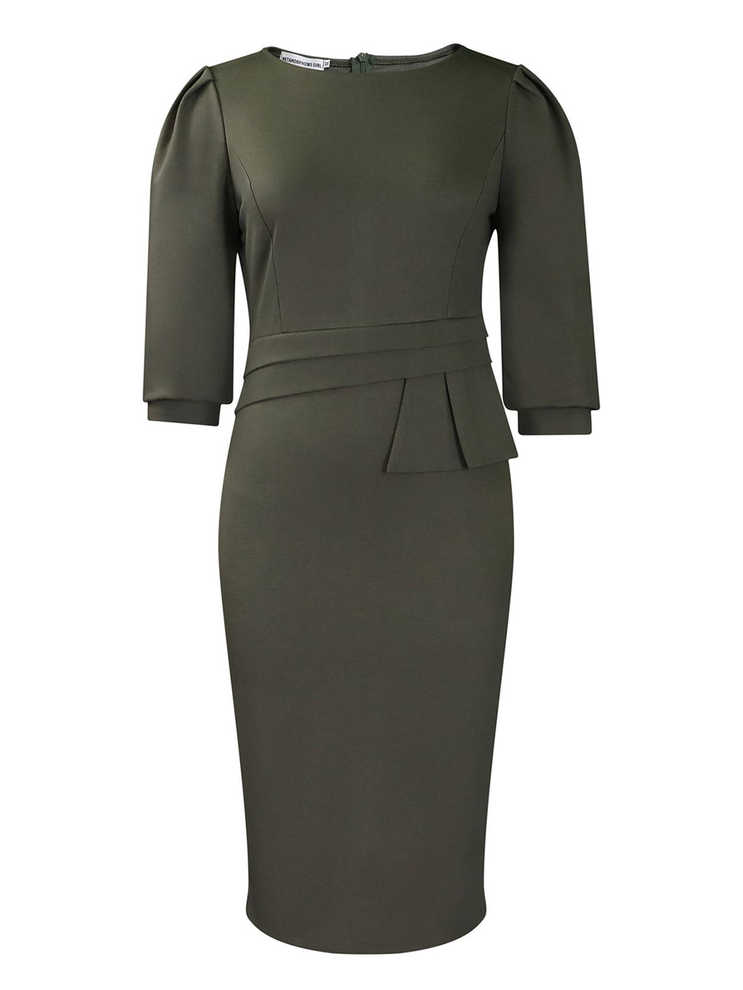 Women Solid Color Half Sleeve Ruffled Pencil Dress for Evening