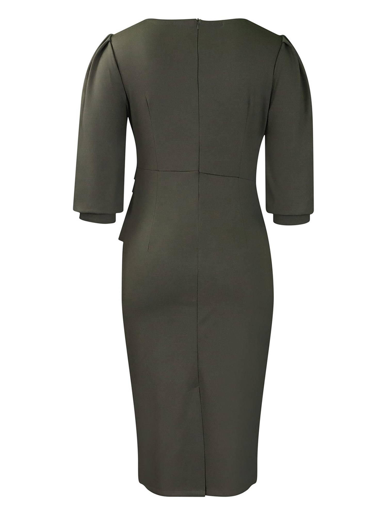 Women Solid Color Half Sleeve Ruffled Pencil Dress for Evening