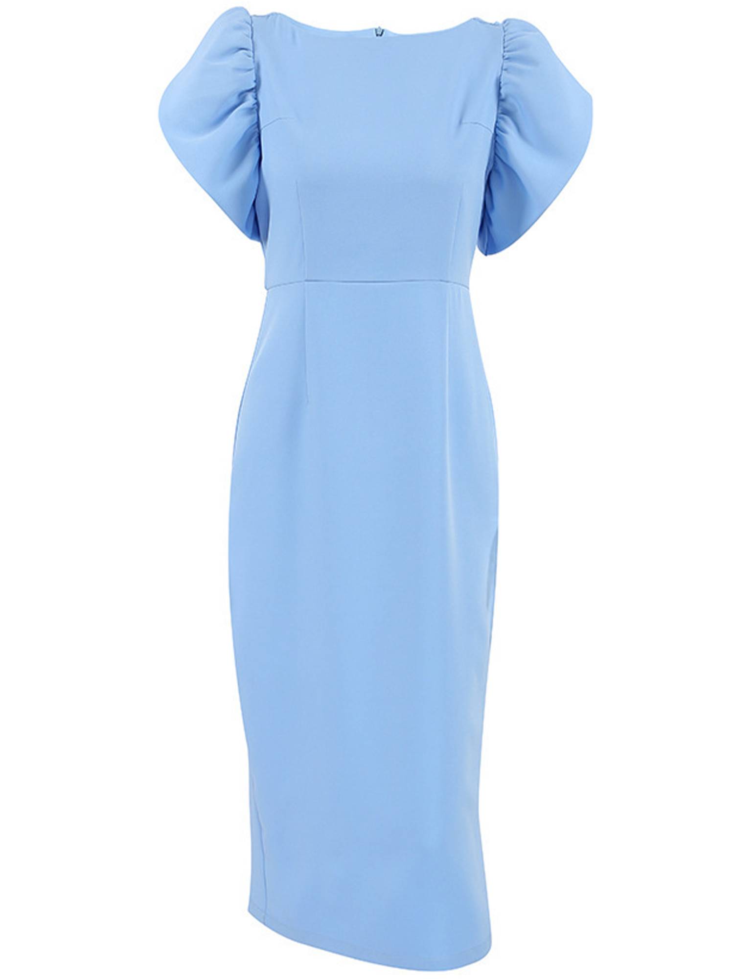 Women Puff Sleeve Back Slit High Waist Pencil Dress
