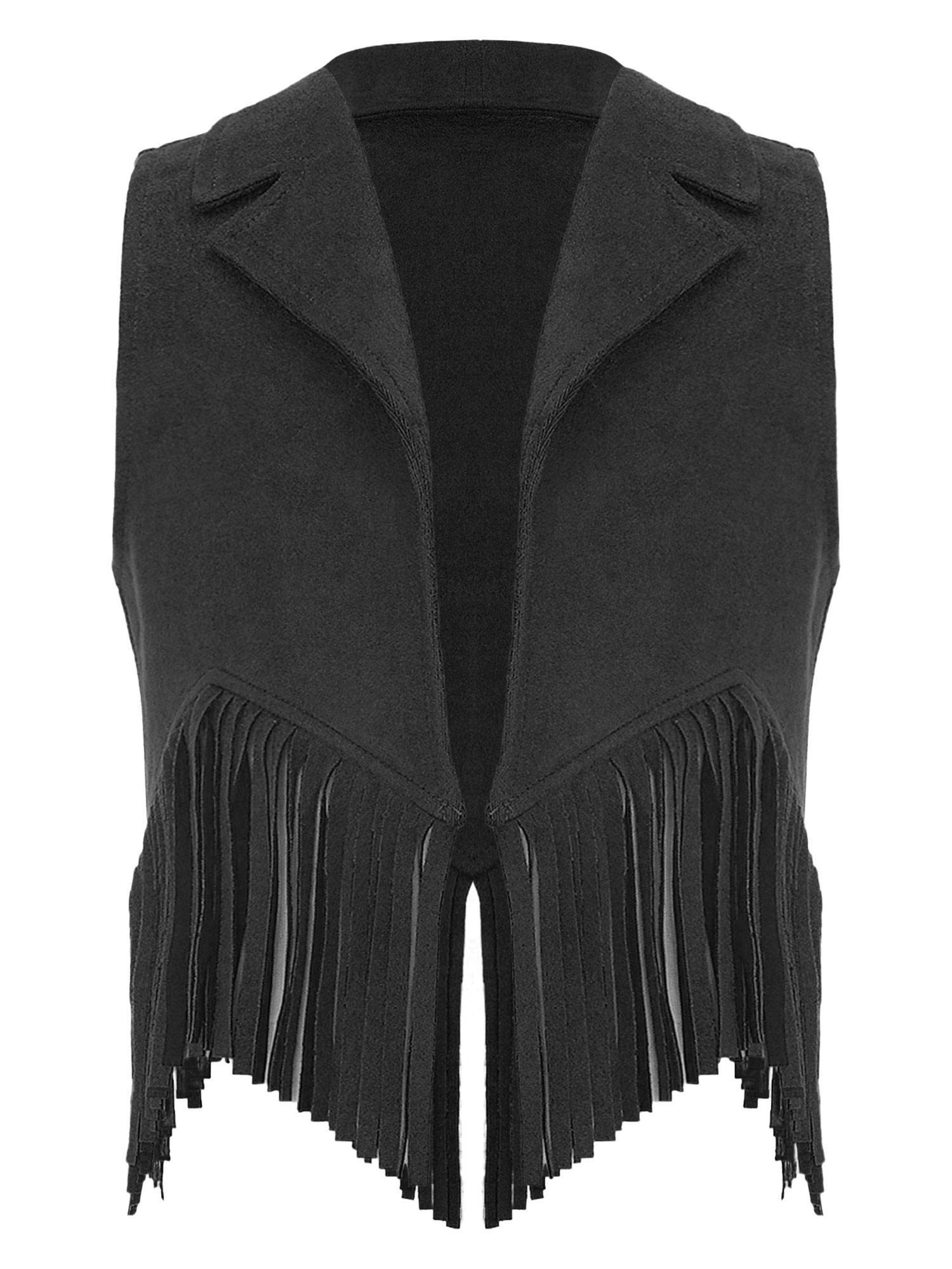 Kids Girl Sleeveless Suede Open Front Tassels Vest Cowboy Costume