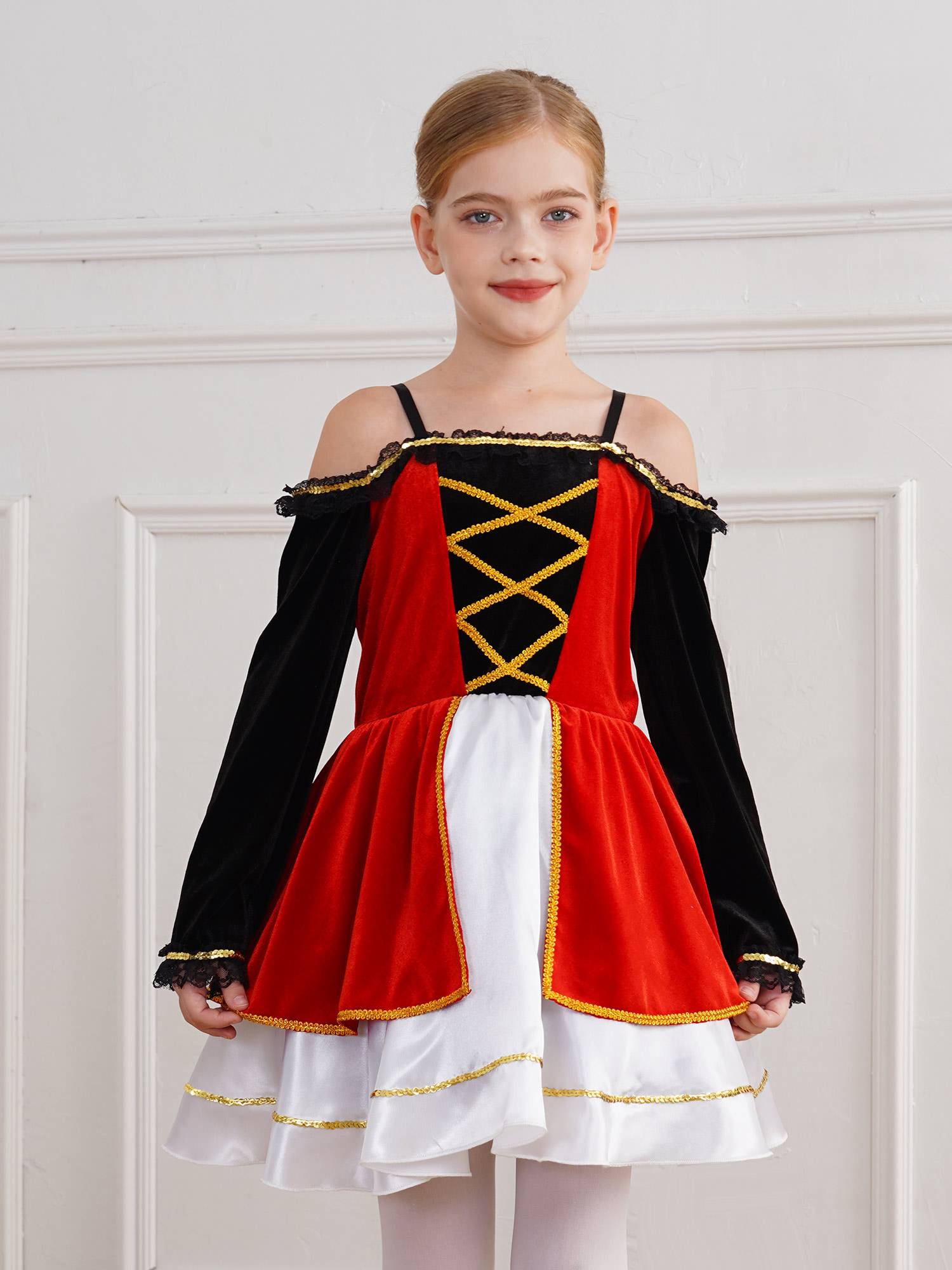 Kids Girls Medieval Pirate Costume Off Shoulder Long Sleeve Tutu Dress