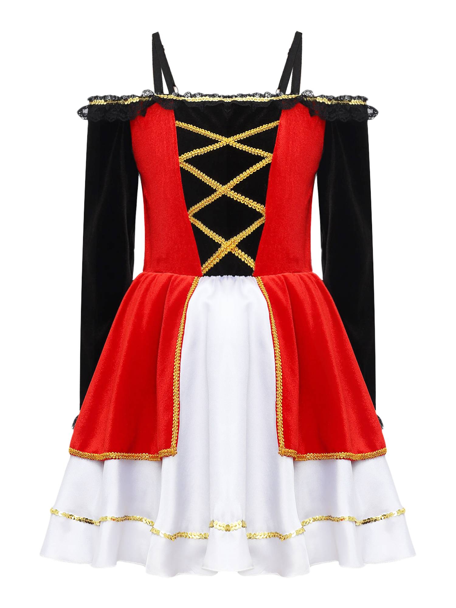 Kids Girls Medieval Pirate Costume Off Shoulder Long Sleeve Tutu Dress