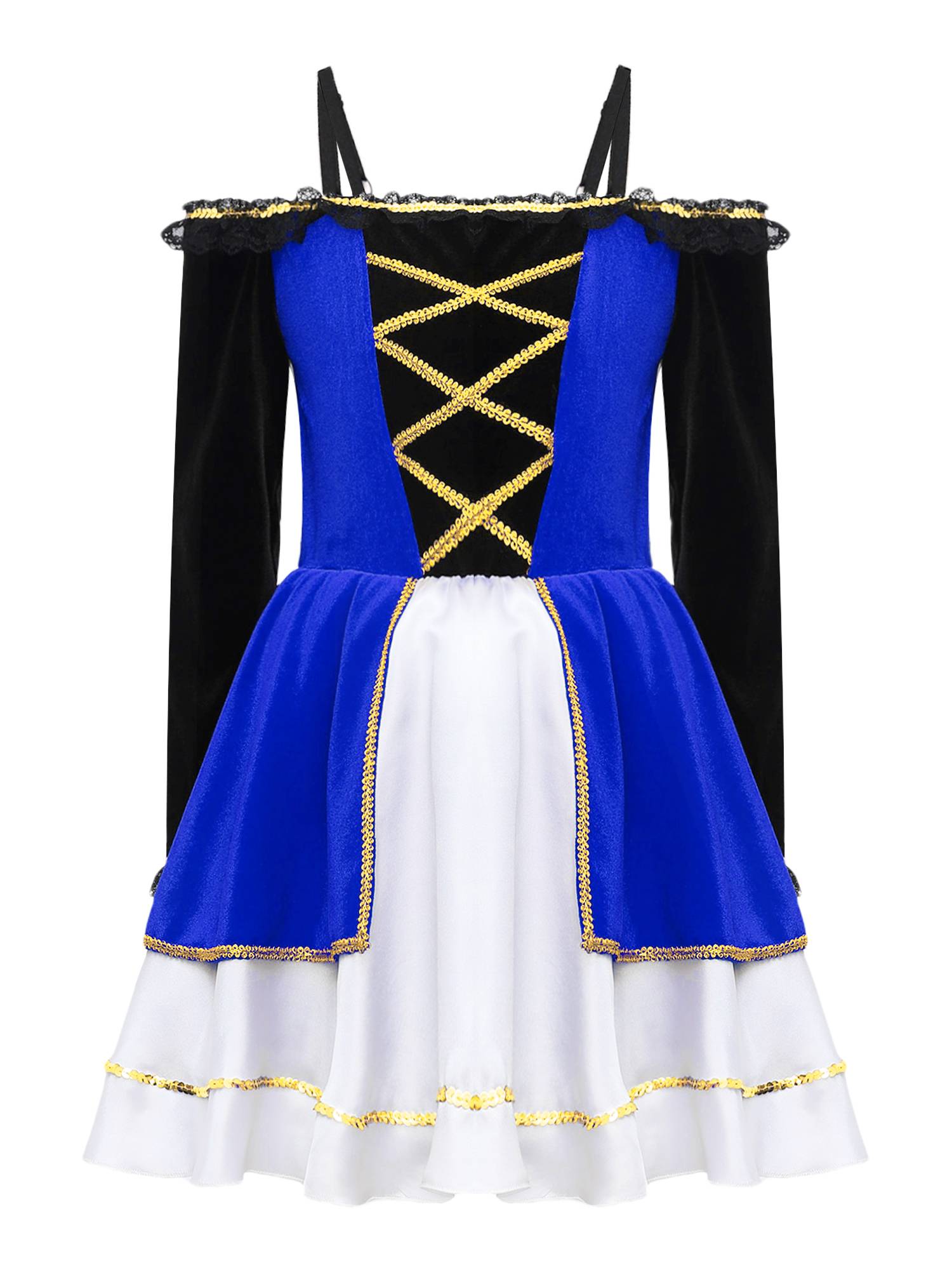 Kids Girls Medieval Pirate Costume Off Shoulder Long Sleeve Tutu Dress