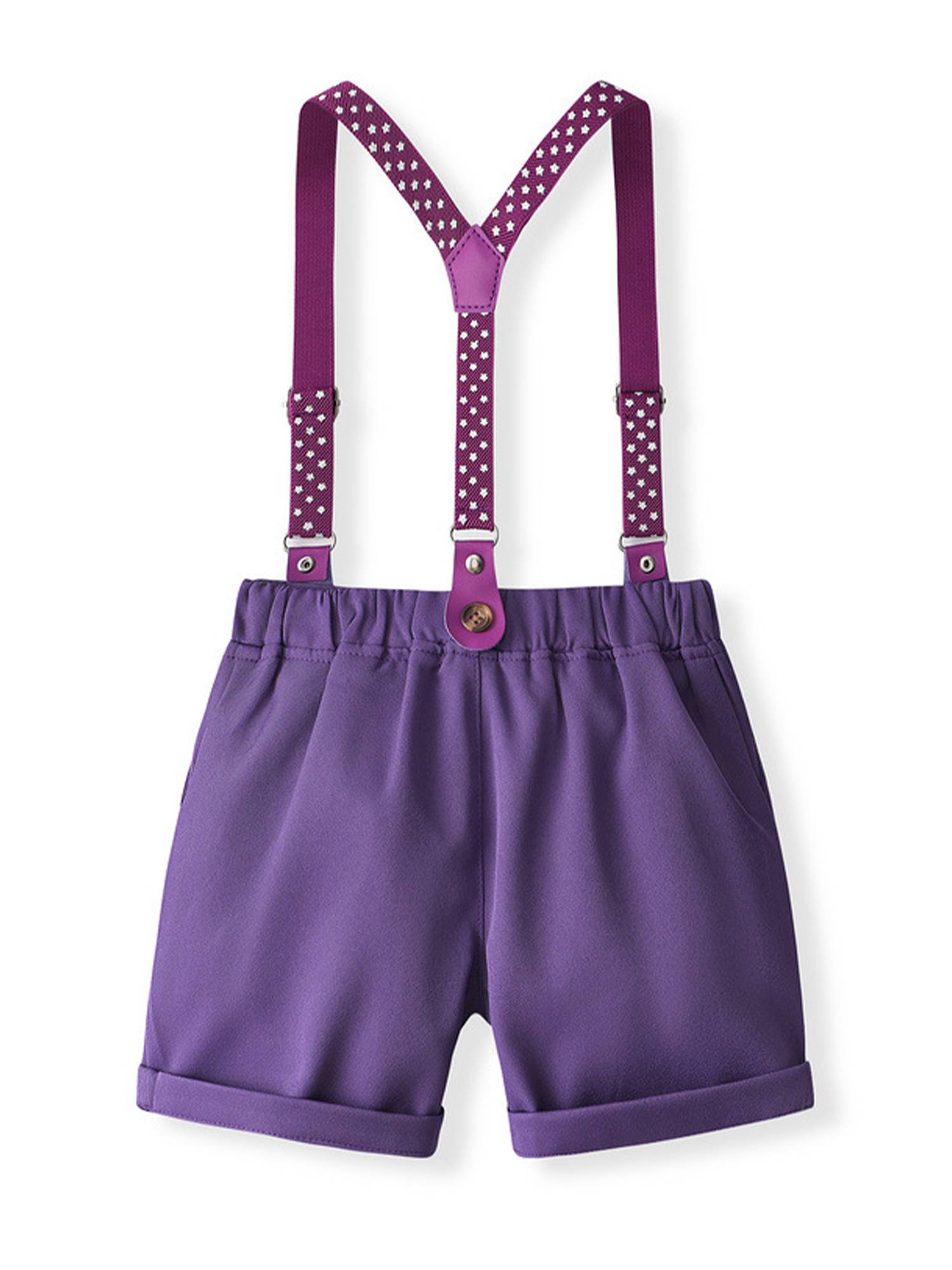 Toddler Boys Short Sleeve Shirt with Bowtie and Suspenders Pants Formal Suit