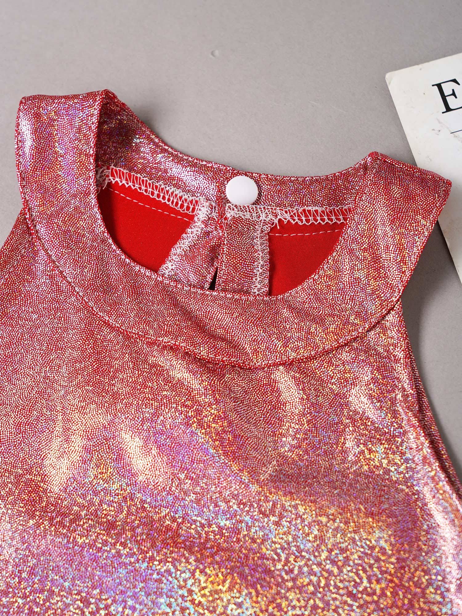 Kids Girls Metallic Sleeveless Halter Neck Jazz Dance Crop Top