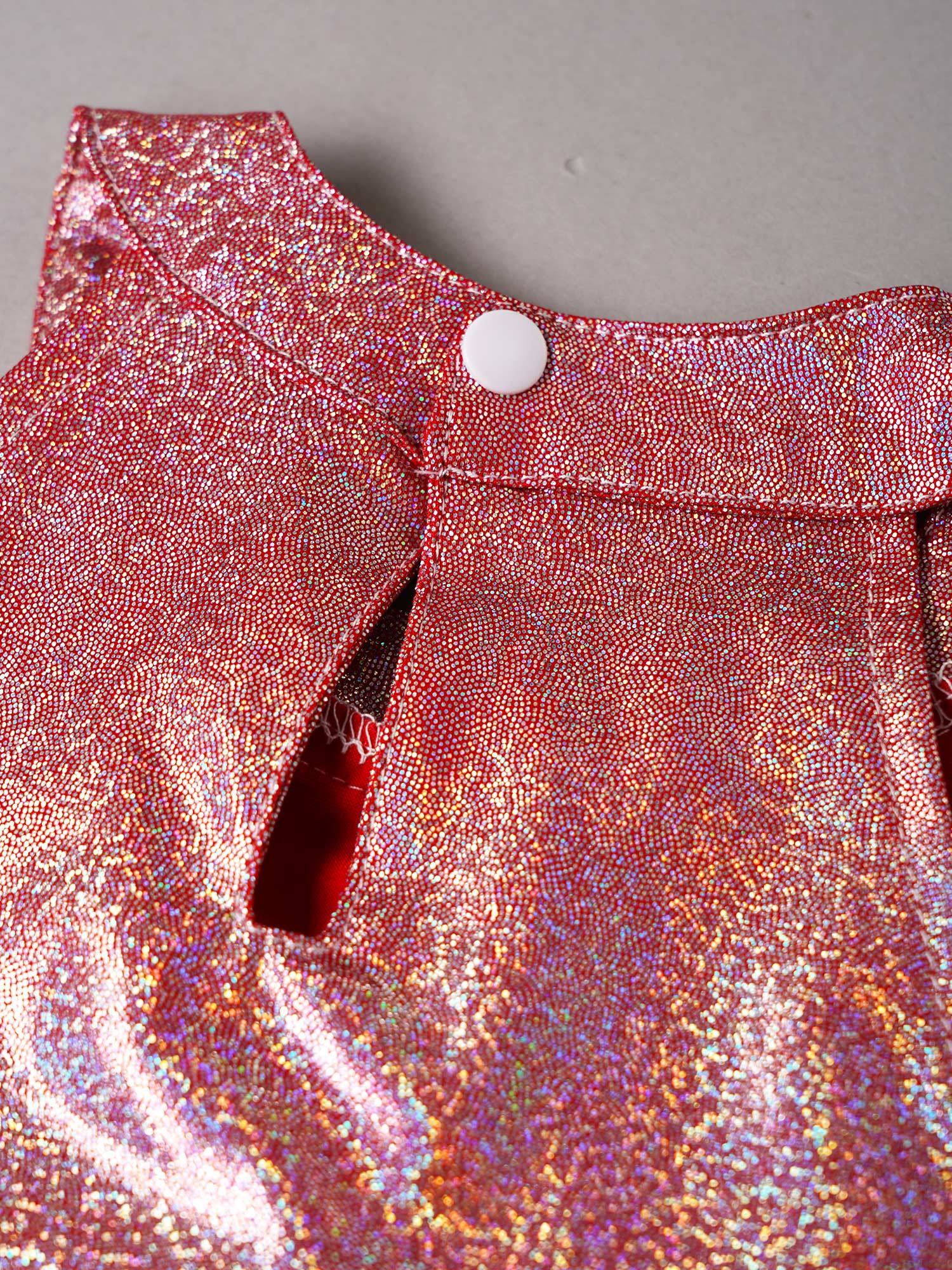 Kids Girls Metallic Sleeveless Halter Neck Jazz Dance Crop Top