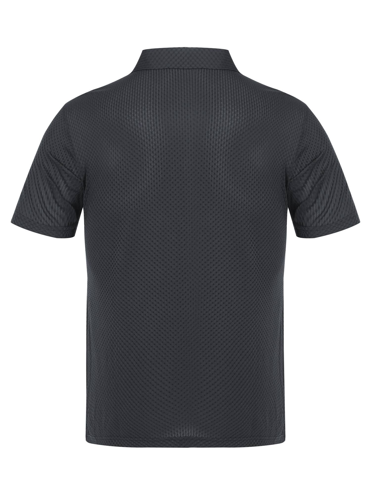 Men Short Sleeve Turn-down Collar Placket Silky Polo Shirt