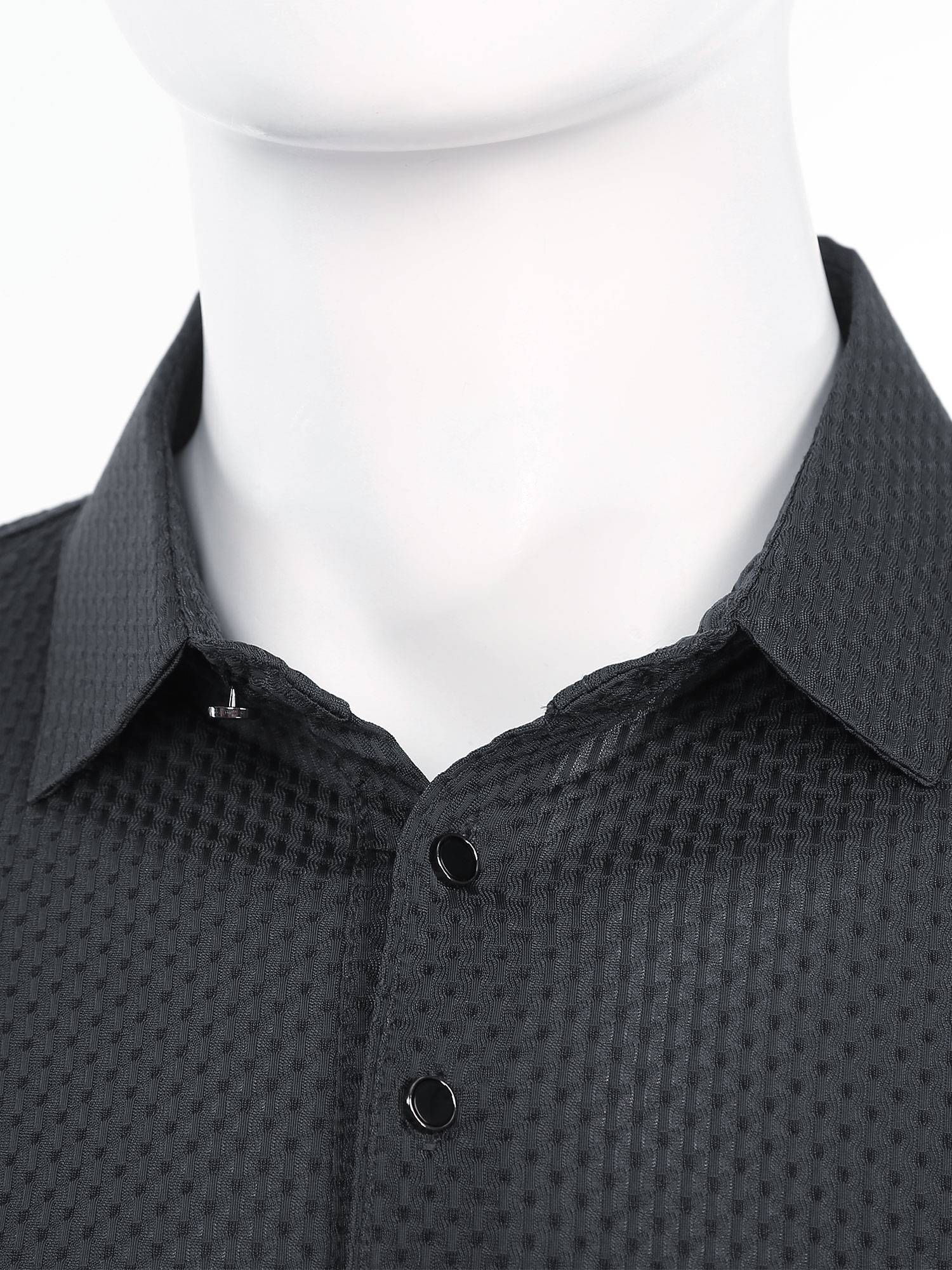 Men Short Sleeve Turn-down Collar Placket Silky Polo Shirt