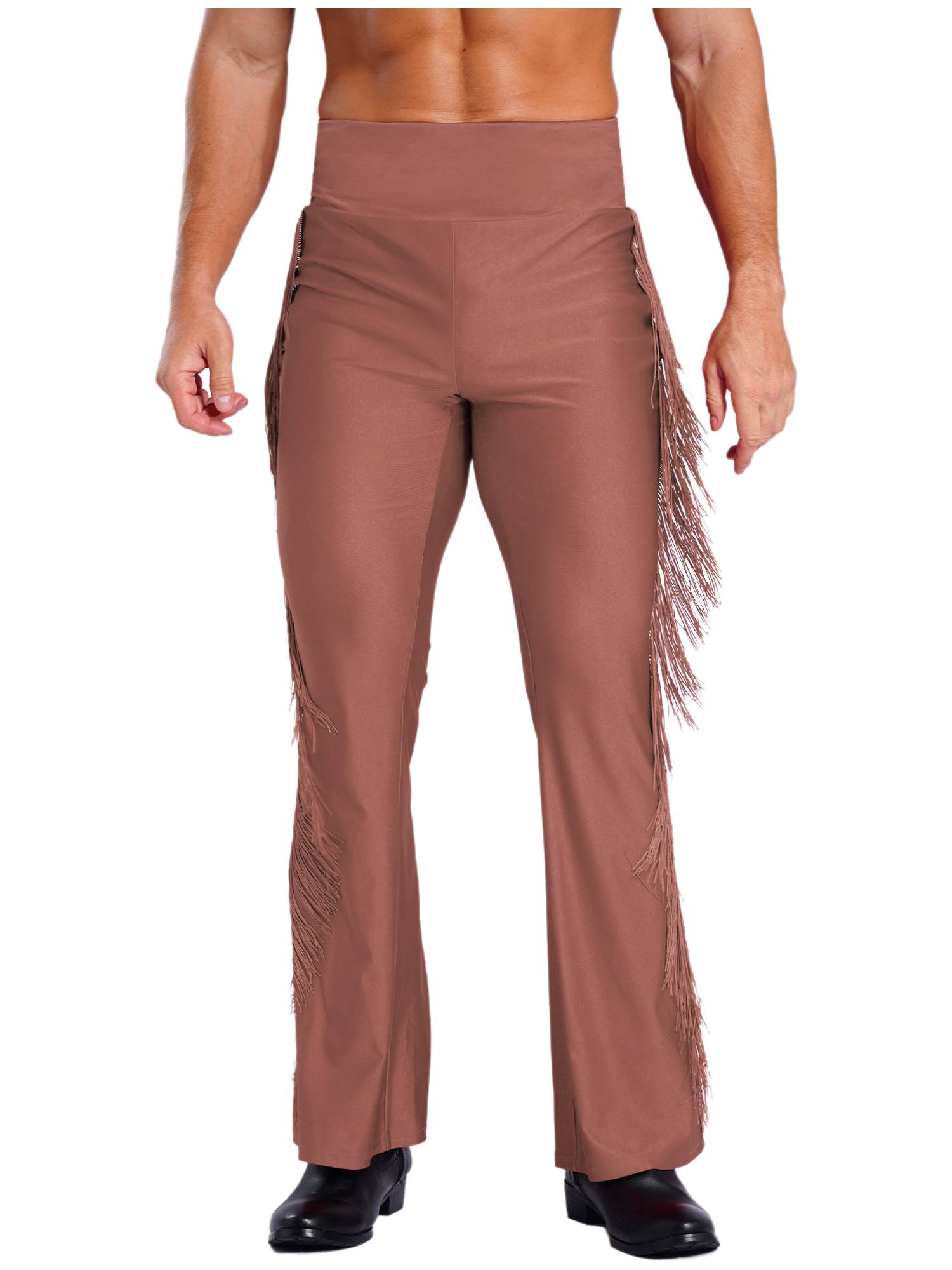 Men Tassel Flared Pants Vintage High Waist Bell-Bottom Trousers for Jazz Dance