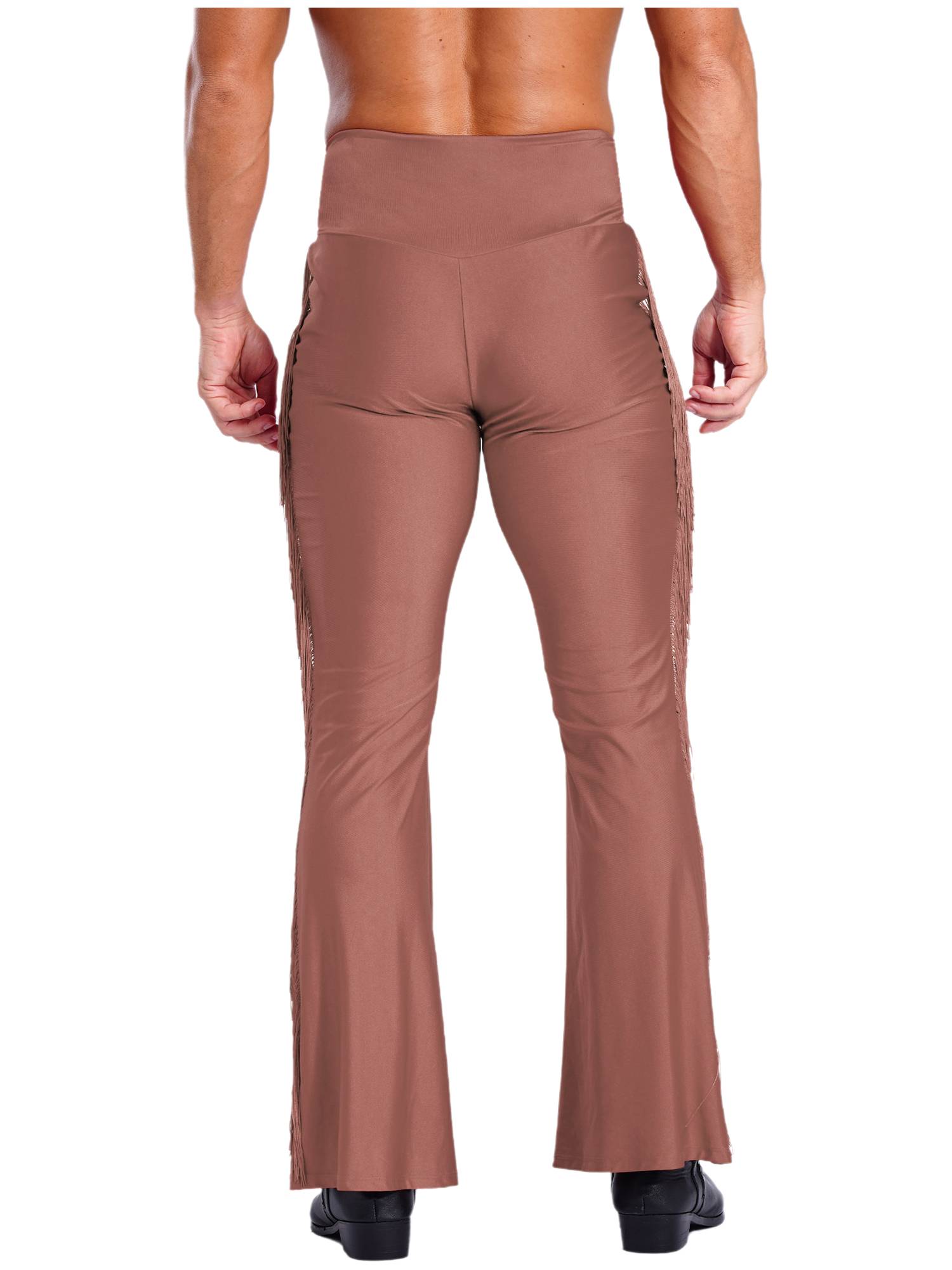 Men Tassel Flared Pants Vintage High Waist Bell-Bottom Trousers for Jazz Dance