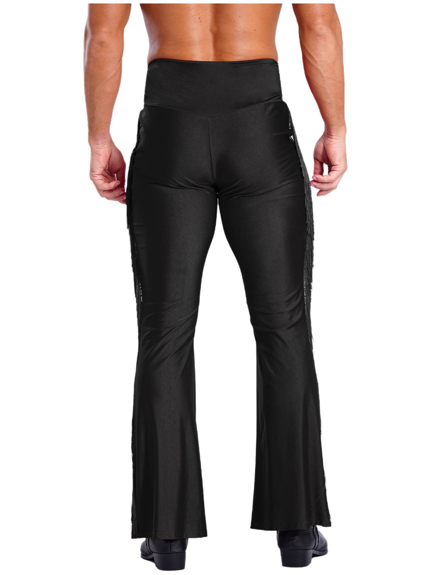Men Tassel Flared Pants Vintage High Waist Bell-Bottom Trousers for Jazz Dance